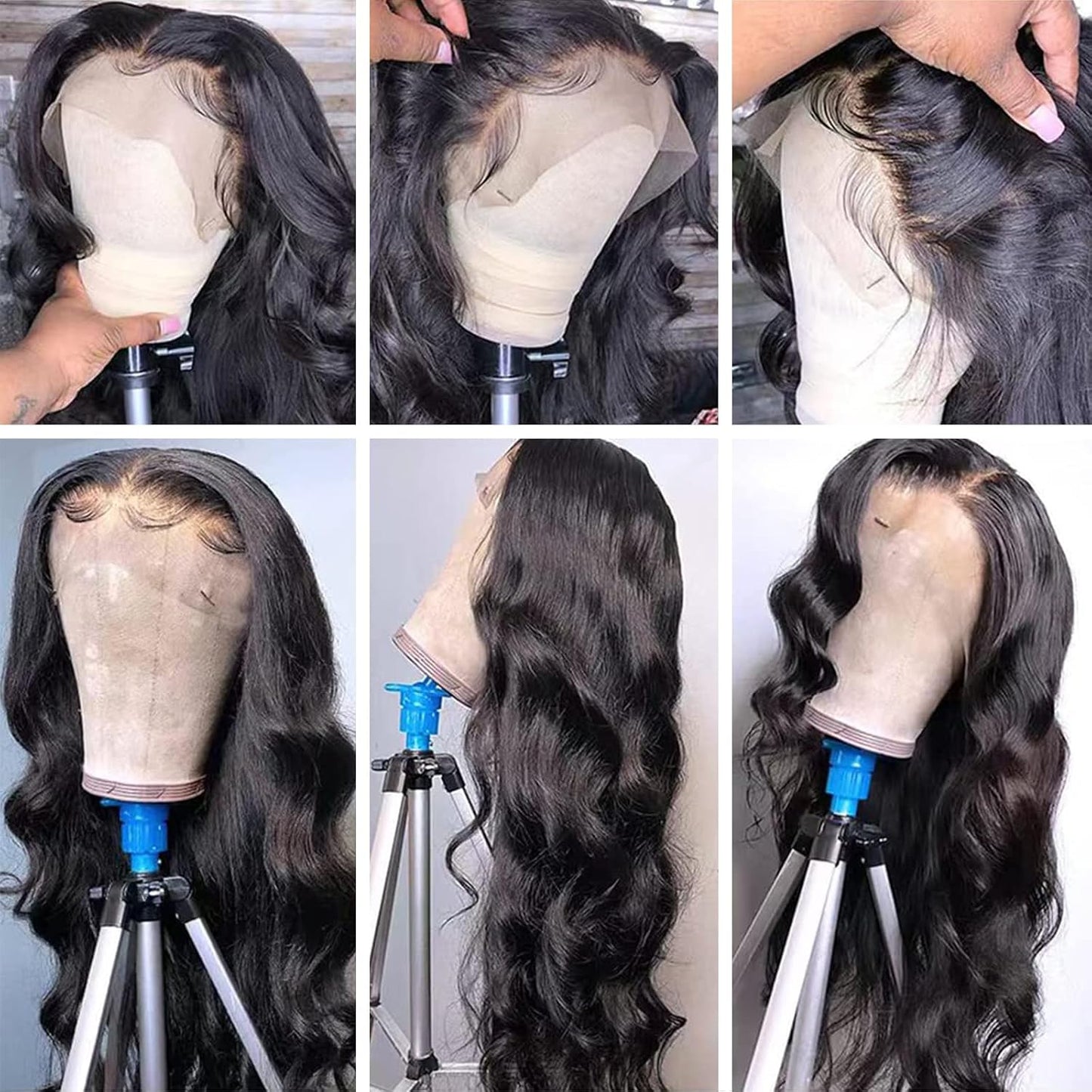 Pelucas de encaje frontal 13x6 de pelo humano prediseñado, densidad...