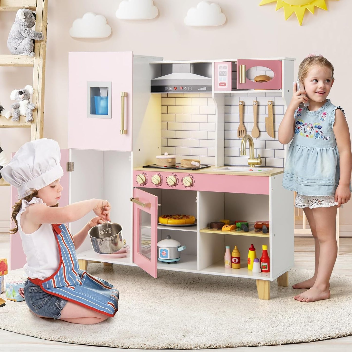 Costzon Juego de Cocina Infantil de Madera, Cocina de Simulación co...