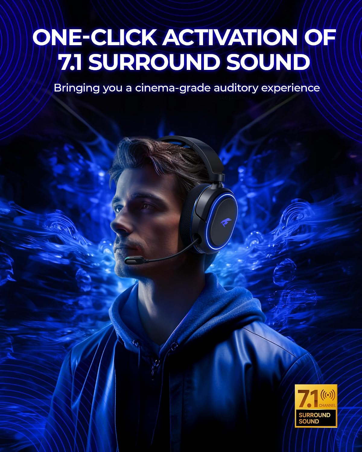 Auriculares inalámbricos para juegos, sonido envolvente 7.1, auricu...