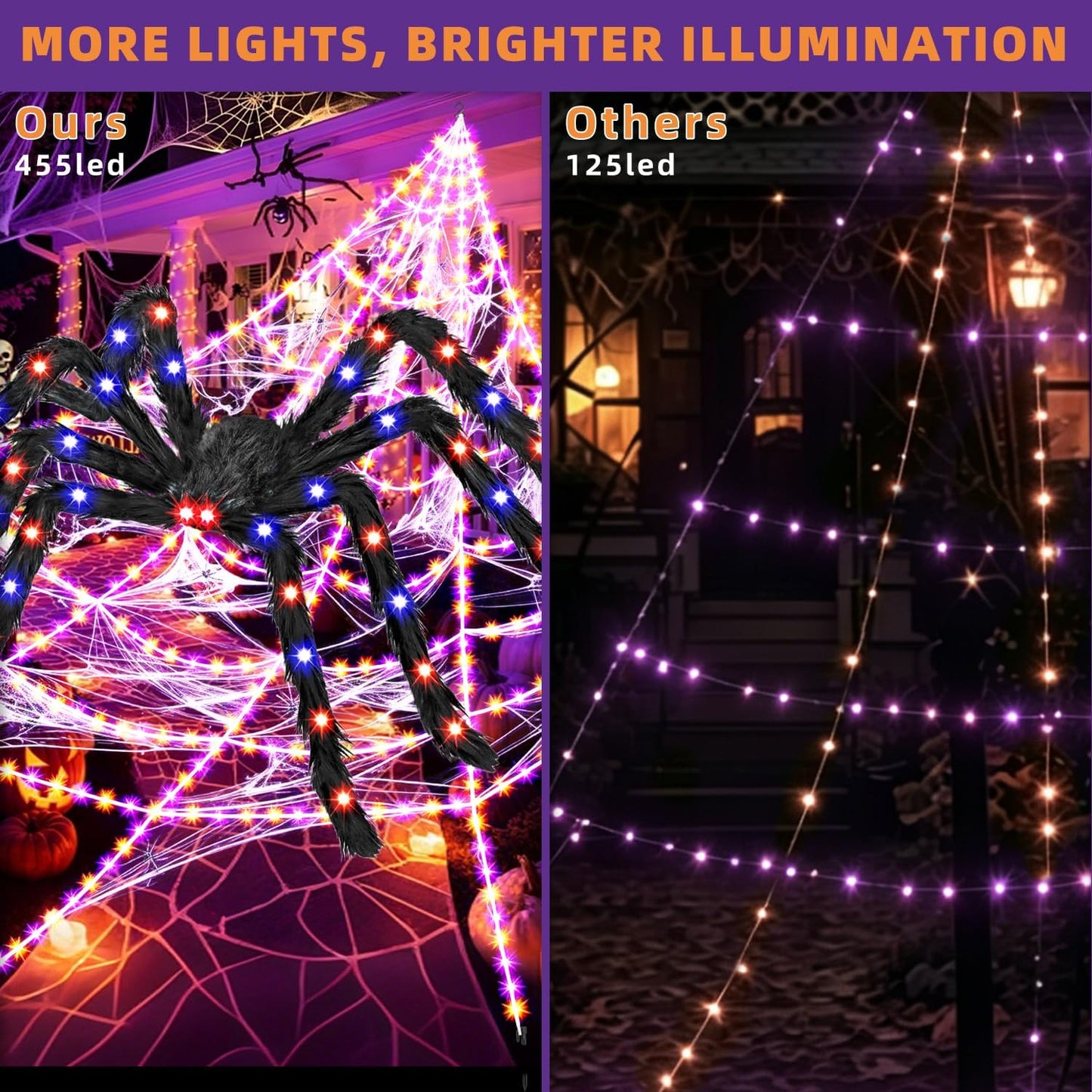 Decoraciones de Halloween Juego de luces de araña y telaraña ilumin...
