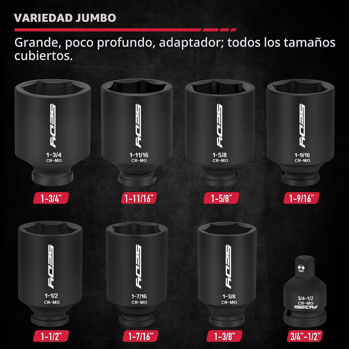 SAE Juego de zócalos de impacto profundo de 8 piezas de 1\/2 pulgad...