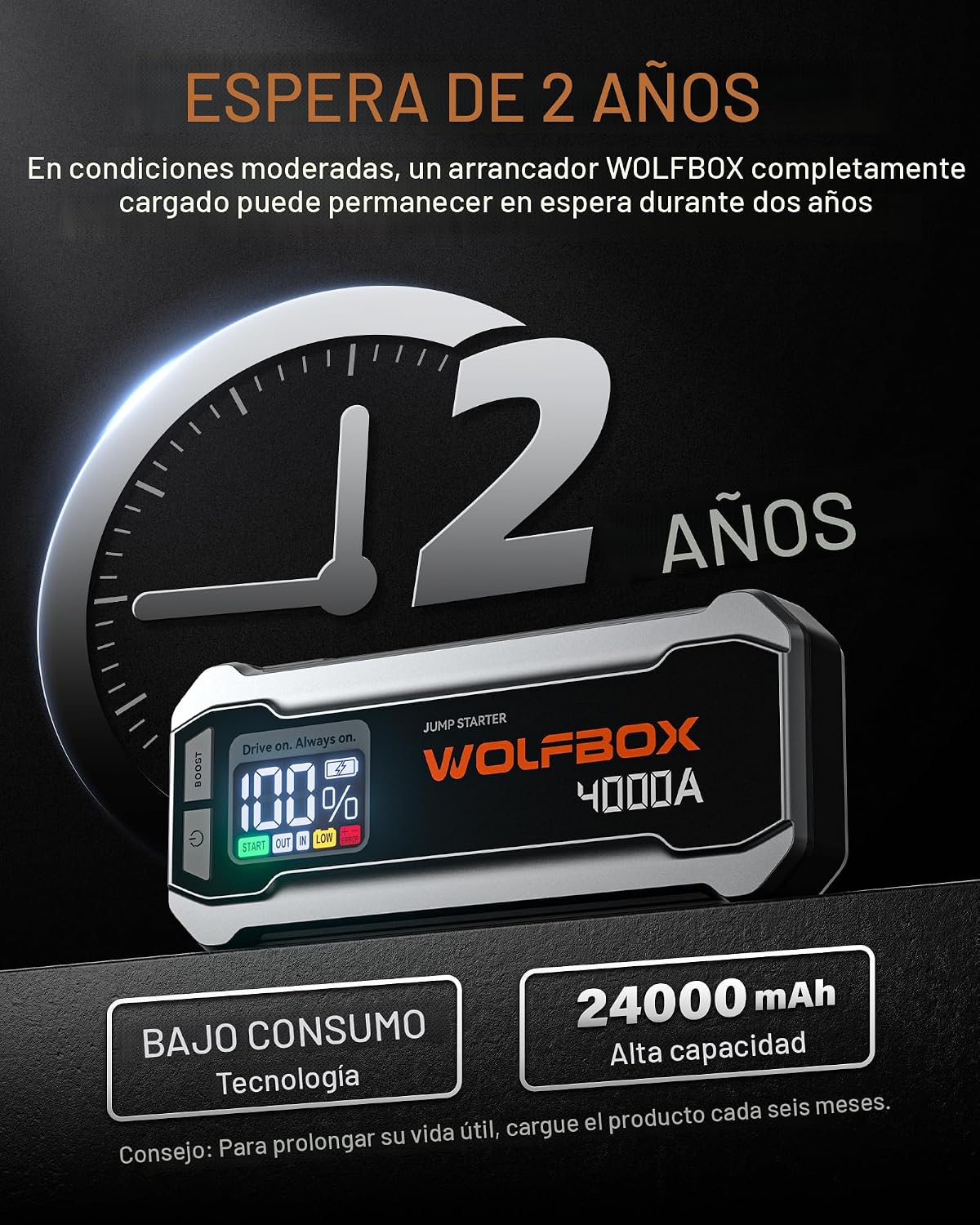 WOLFBOX Arrancador de 4000 A, batería de coche de 12 V portátil con...