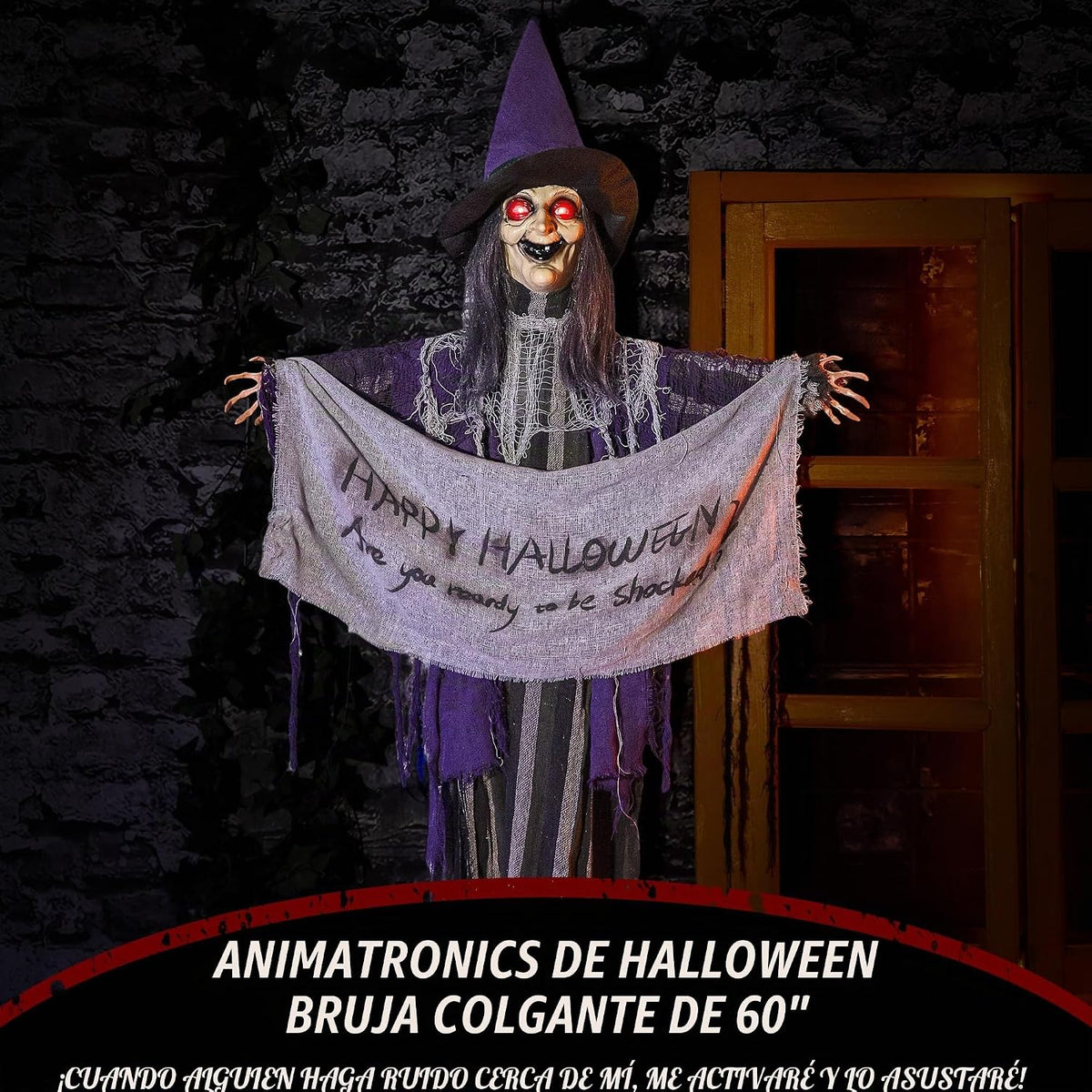 Bruja colgante de animatronics de Halloween de 5 pies, decoración d...