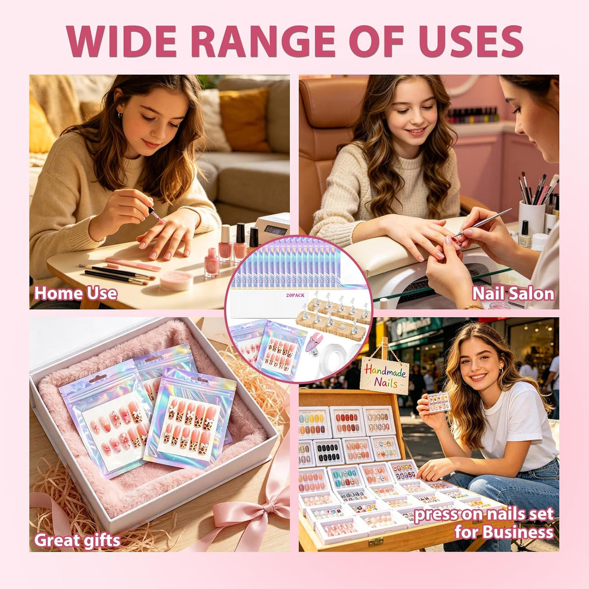 ESUOHYM 100 bolsas de embalaje de uñas para presionar con 6 cintas...