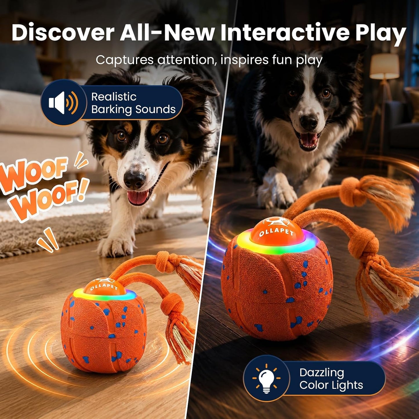 Ollapet Juguetes interactivos inteligentes para perros, bola rodant...