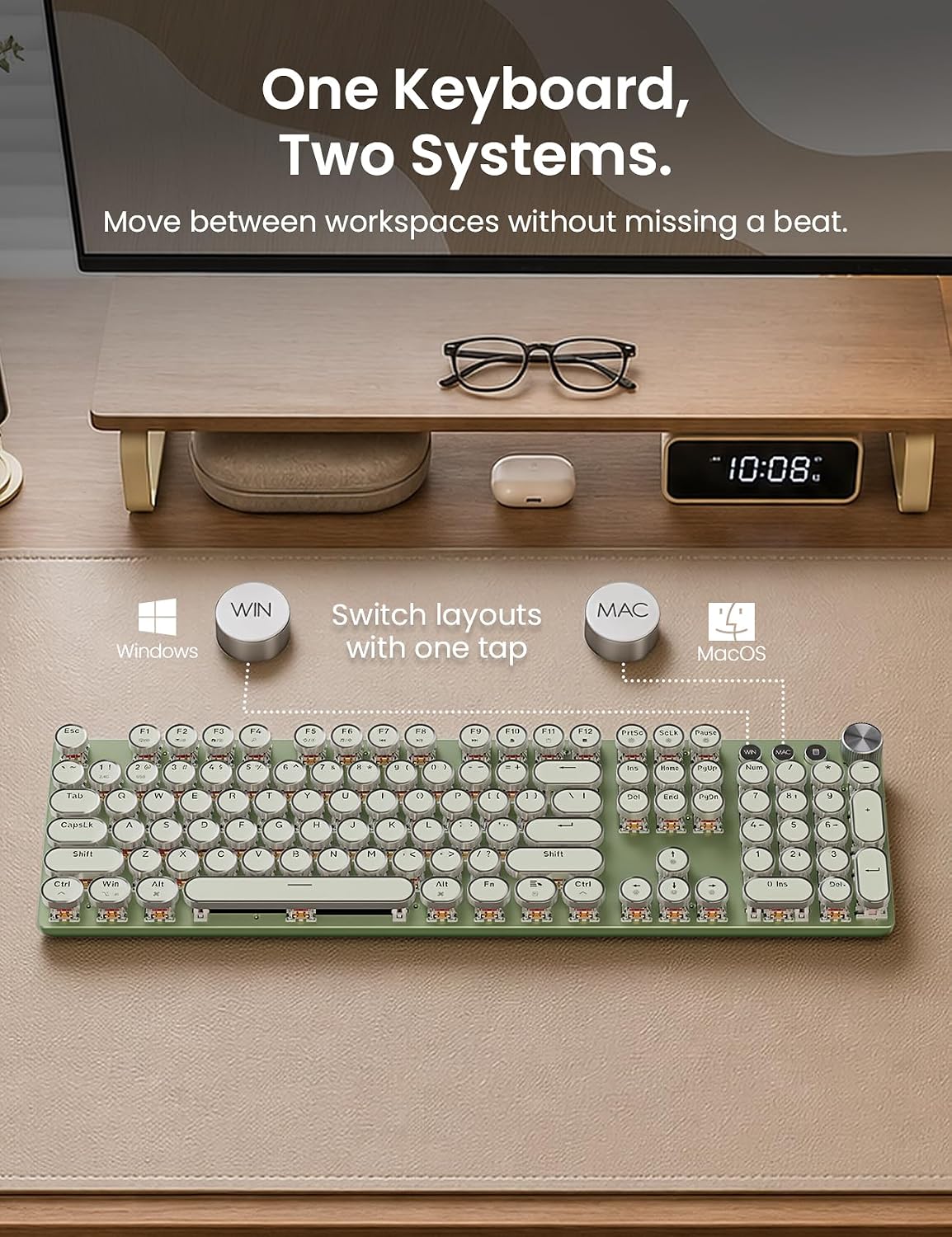 Combinación de teclado y mouse mecánico inalámbrico Sablute, retroi...