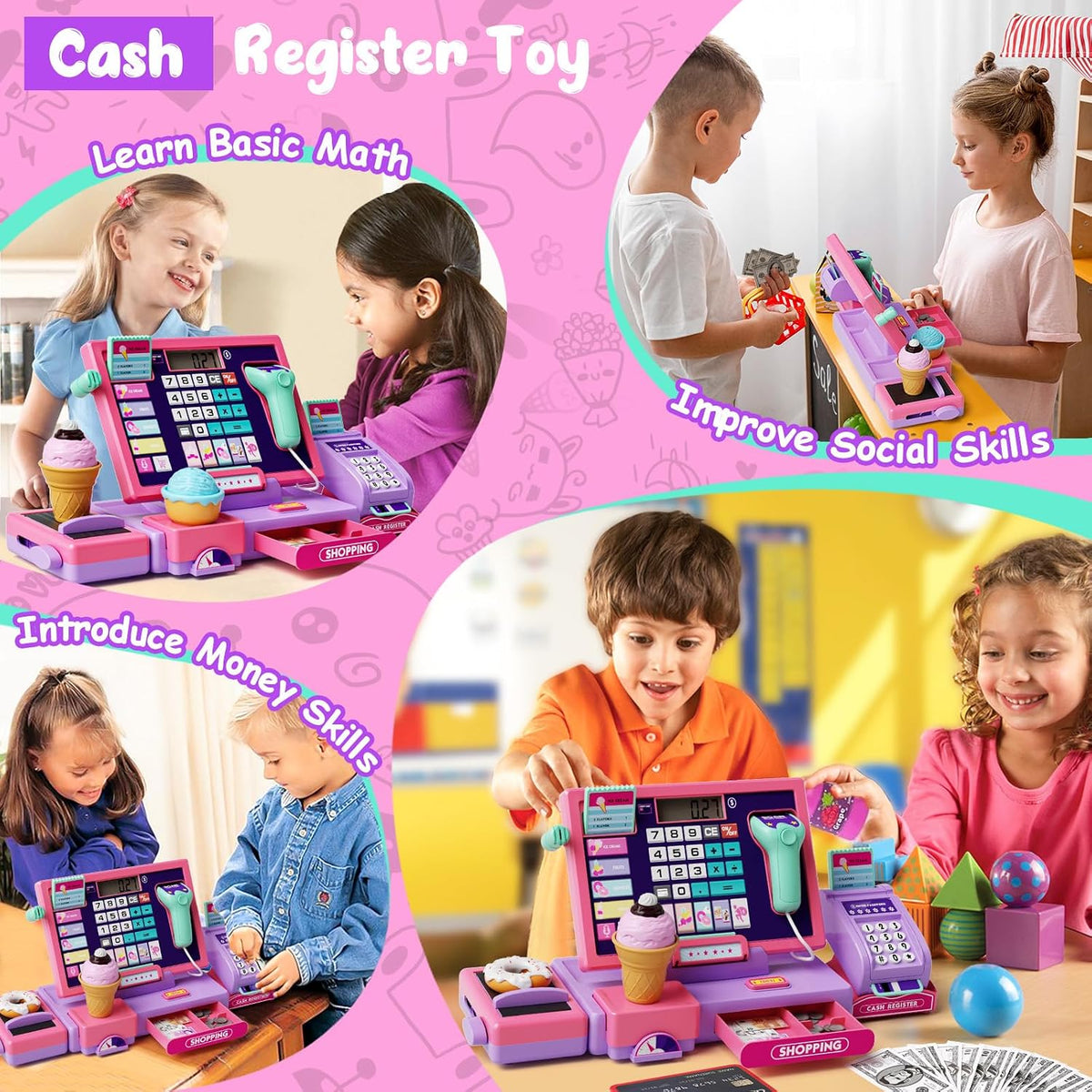 Juguete de Caja Registradora Mejorado para Niños y Niñas, Caja Regi...