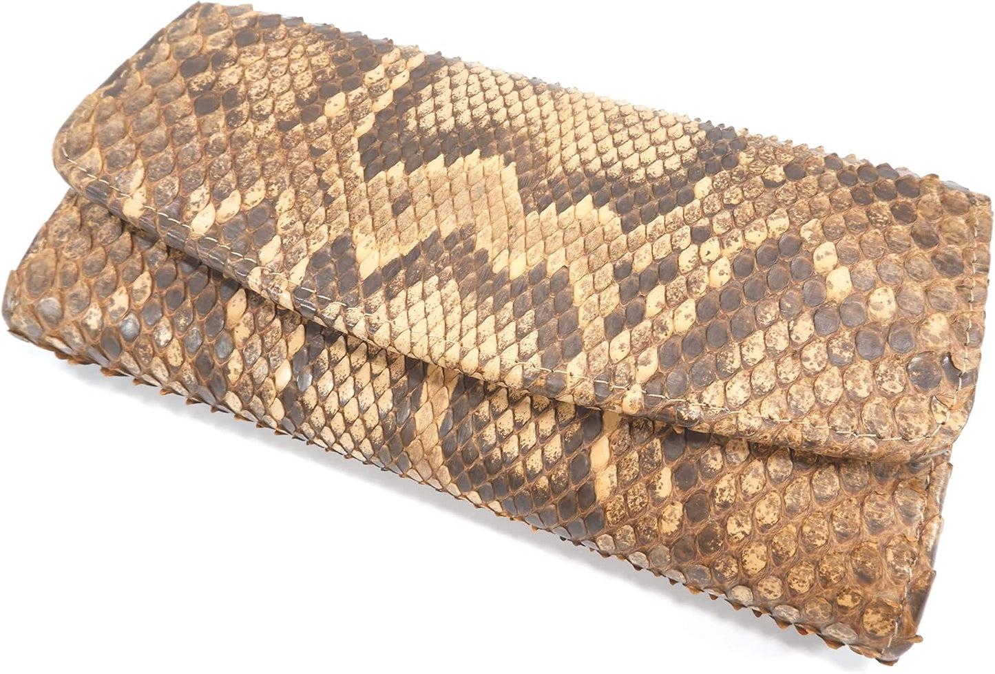 Pelgio Cartera de embrague triple de piel de serpiente de pitón aut...