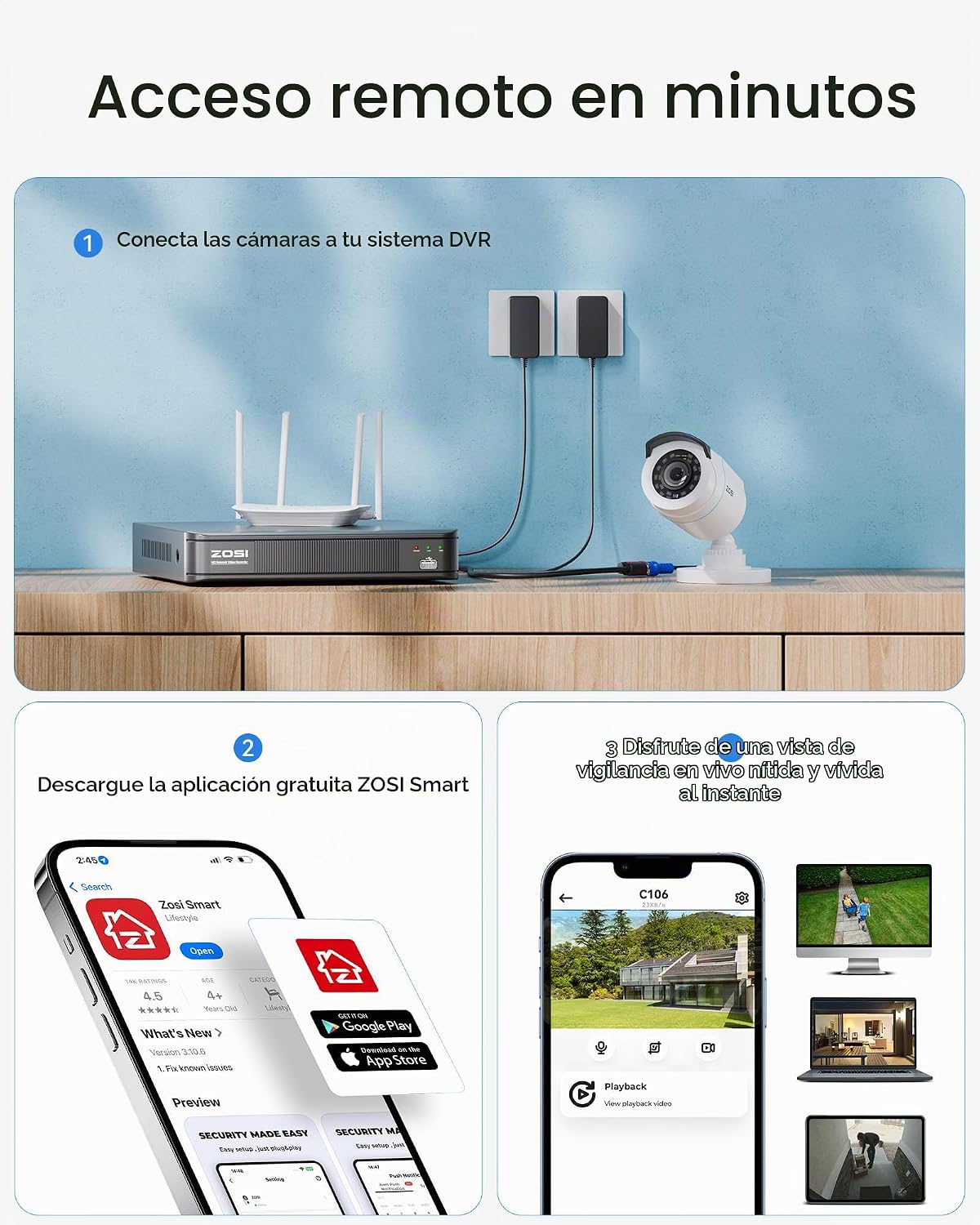 ZOSI Sistema de cámara de seguridad para el hogar 3K Lite con detec...