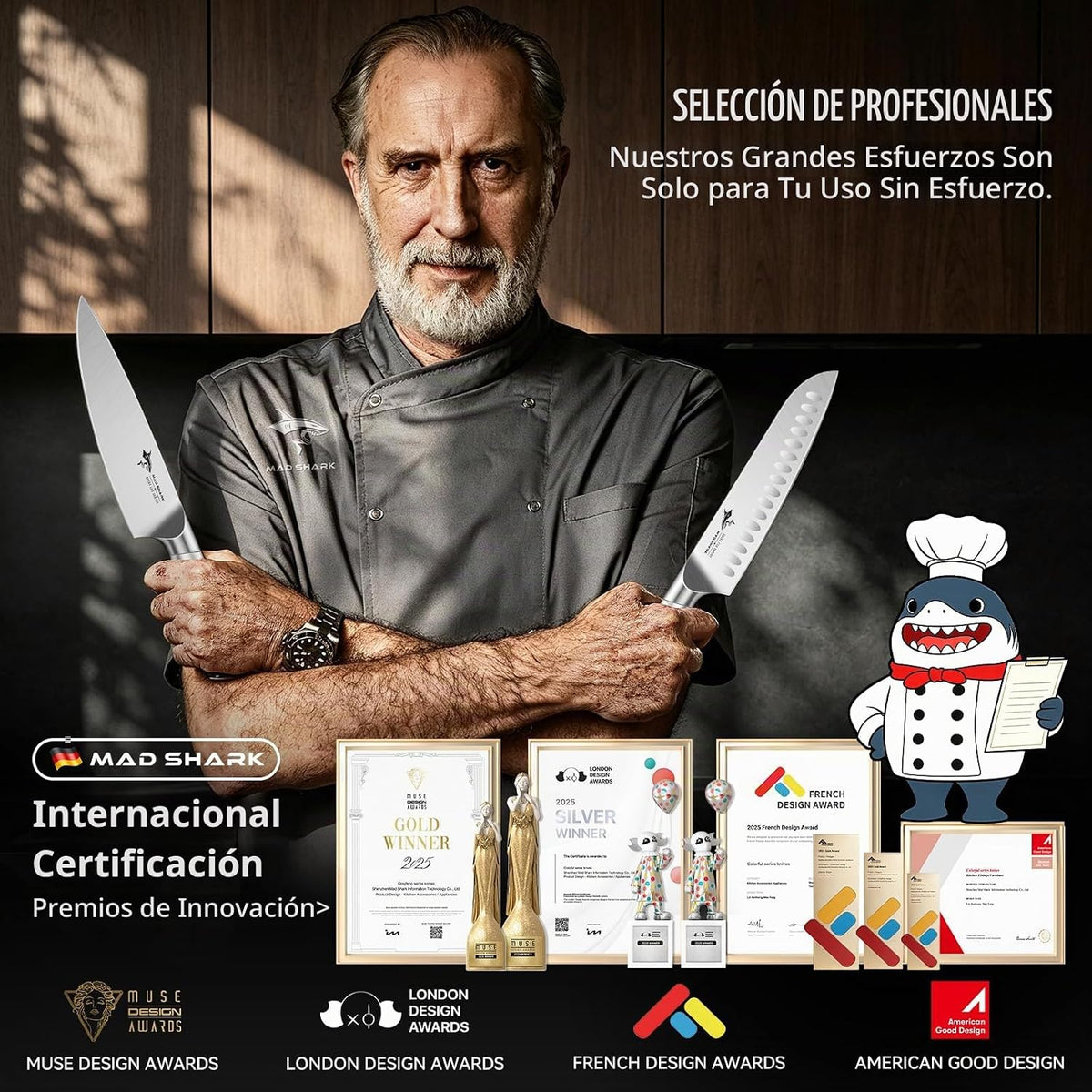 MAD SHARK Juego de cuchillos de cocina, juego de cuchillos de chef...