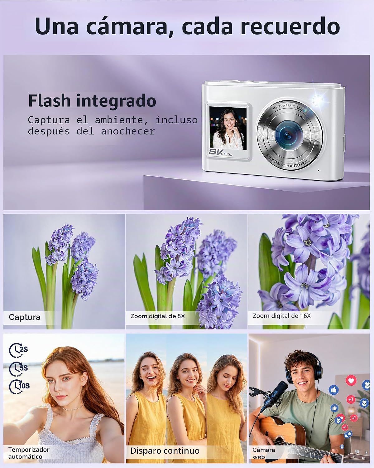 Cámara digital 8K, cámaras WiFi de 96 MP para fotografía con pantal...