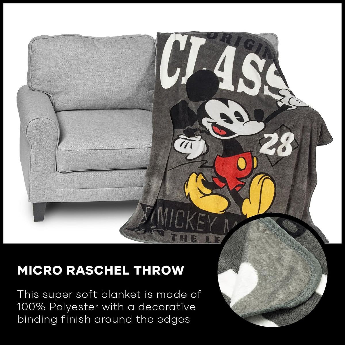 Disney Mickey Mouse, una manta clásica de Micro Raschel, 46 x 60 pu...