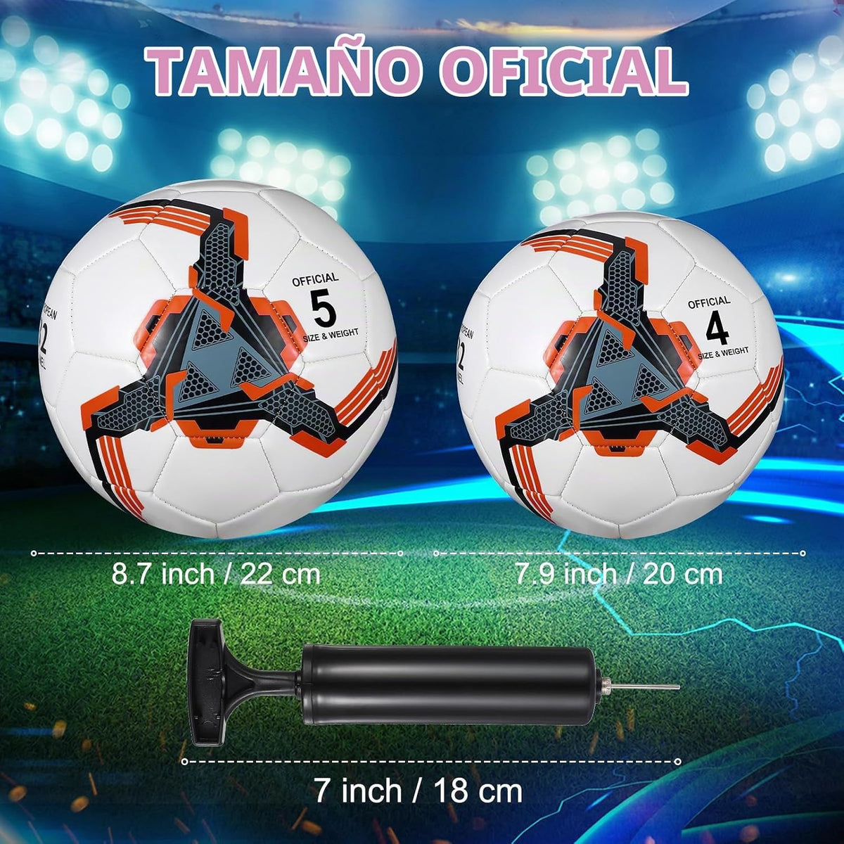 Tradder Paquete de 4 pelotas de fútbol con bomba, tamaño 3, 4, 5, p...