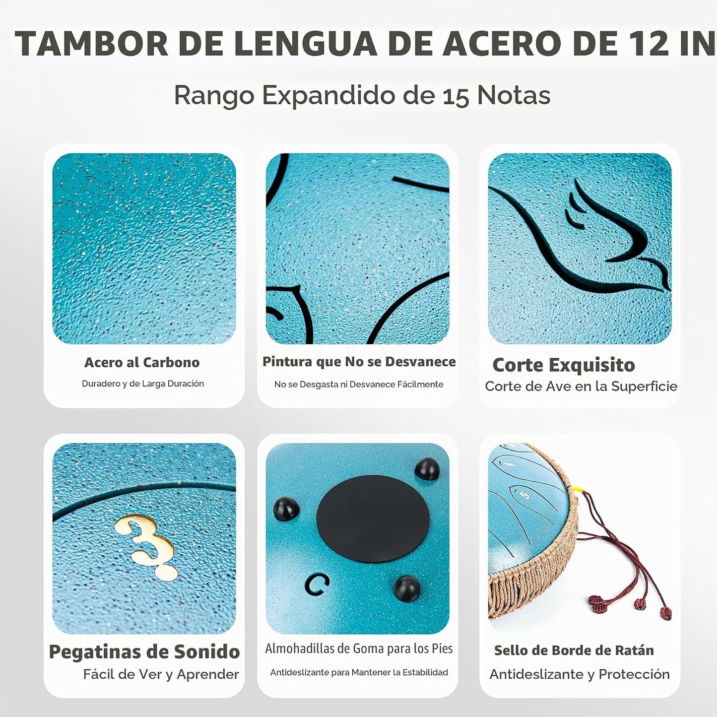 Tambor de Lengua de Acero, 12 Pulgadas 15 Notas Tambores de Lengua,...
