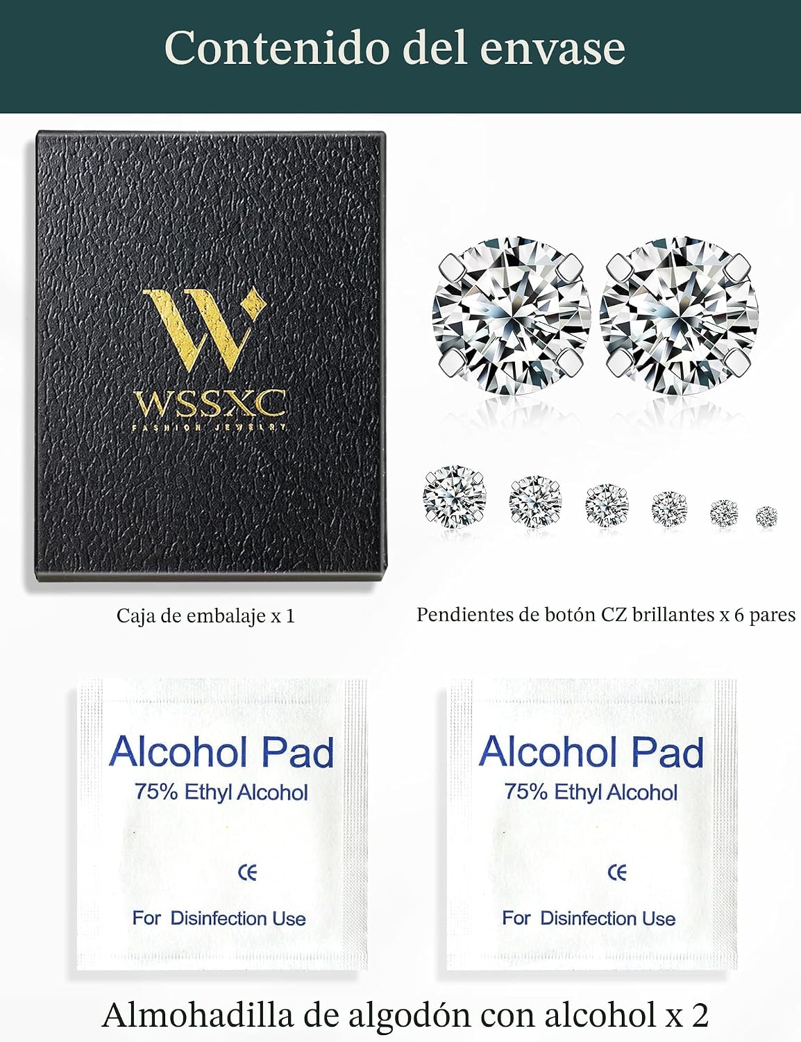 Juego de 6 pares de aretes, aretes hipoalergénicos de circonita cúb...