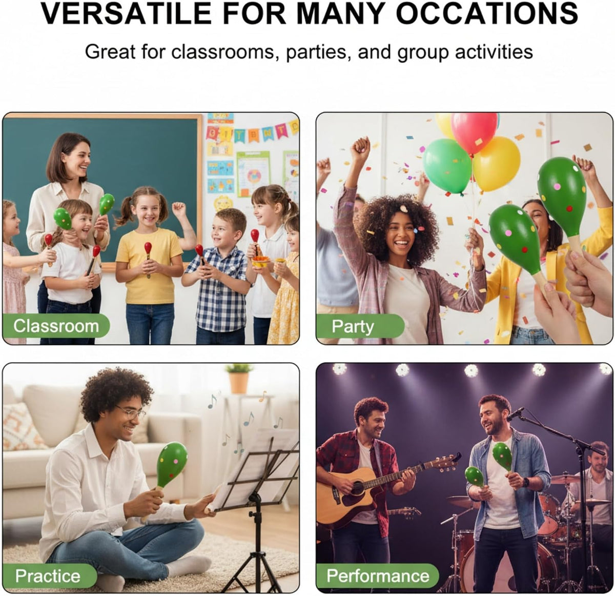 4 piezas Maracas, instrumento de maraca de madera de 9 pulgadas (pu...
