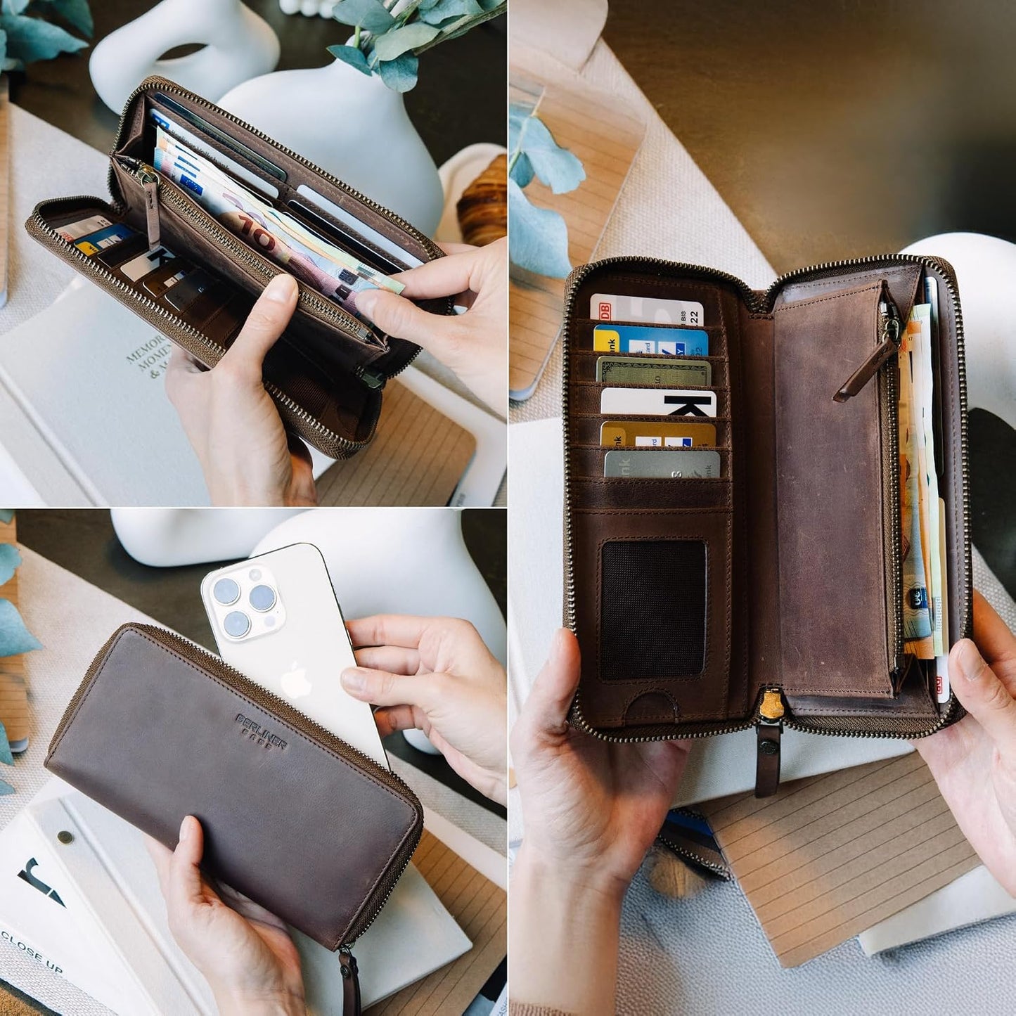 BERLINER BAGS Cartera de cuero genuino Margo, con bloqueo RFID, tar...
