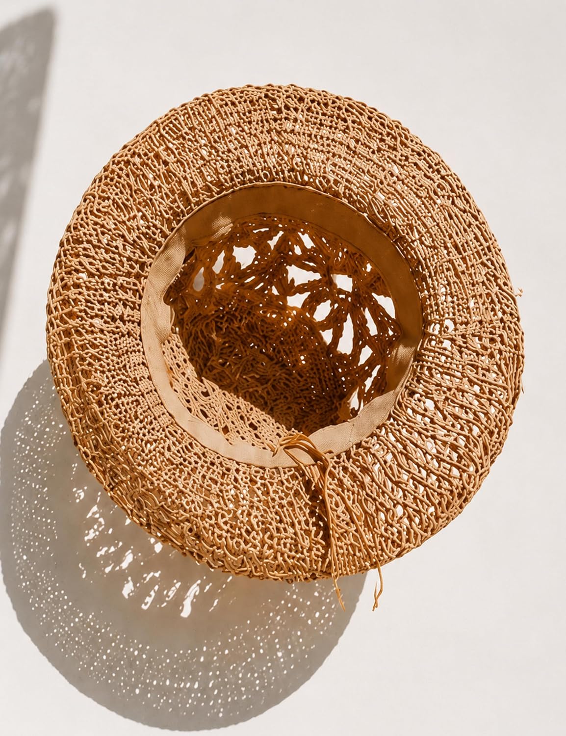 Sombrero de paja de ganchillo vintage para mujer, sombrero de pesca...