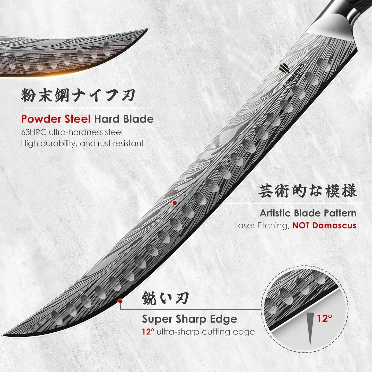 SANMEIHO Cuchillo de carnicero en acero en polvo de alto carbono, c...