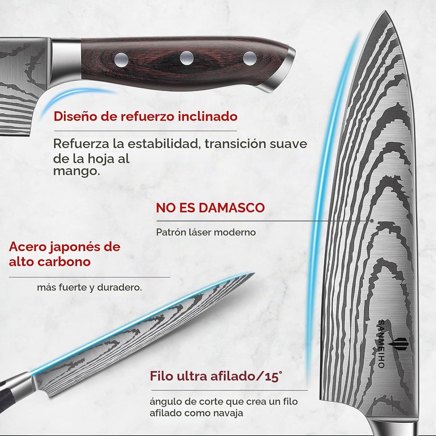 SANMEIHO Juego de cuchillos 16 piezas, cuchillo de cocina japonés c...