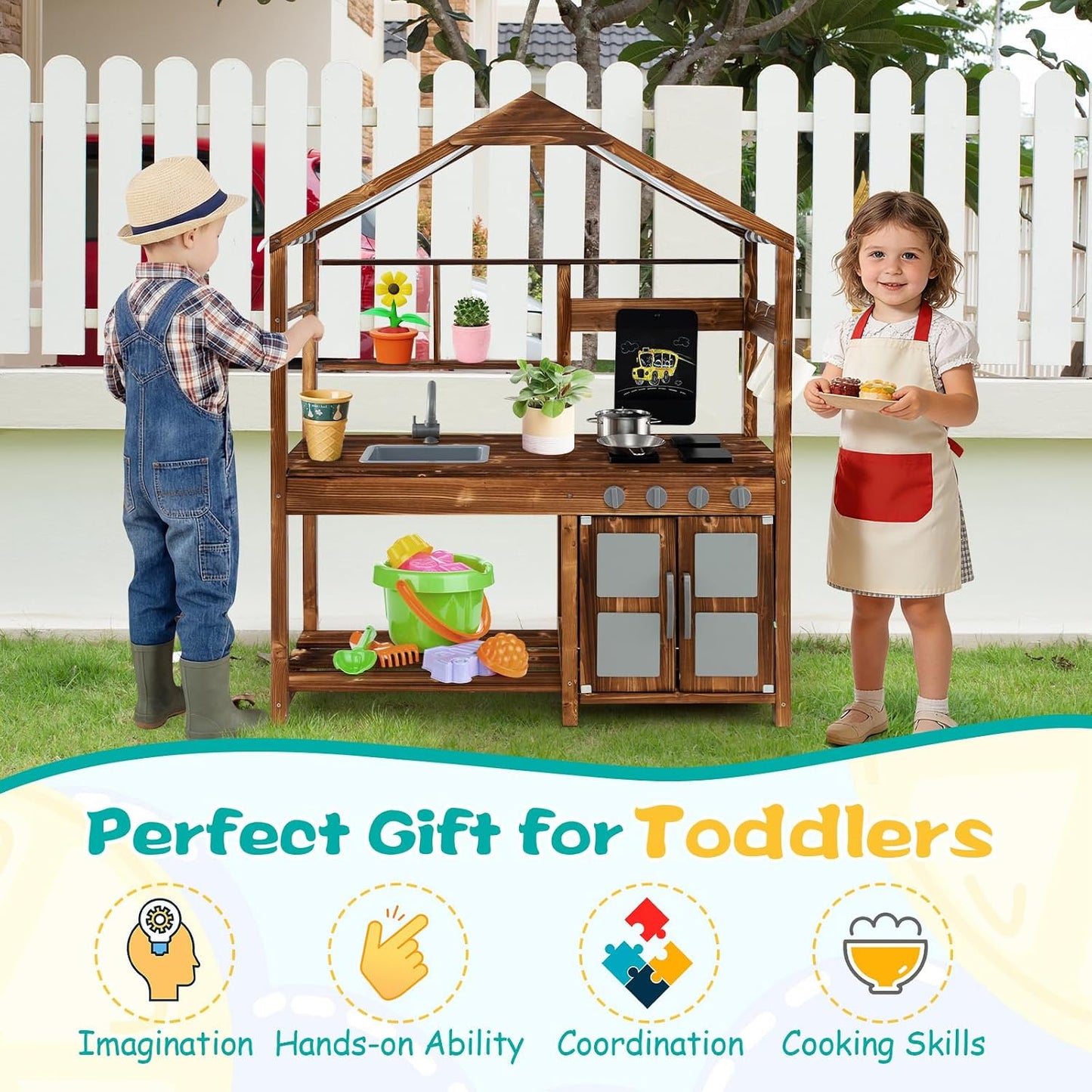 Costzon Cocina de Barro para Niños al Aire Libre, Cocina de Juego d...