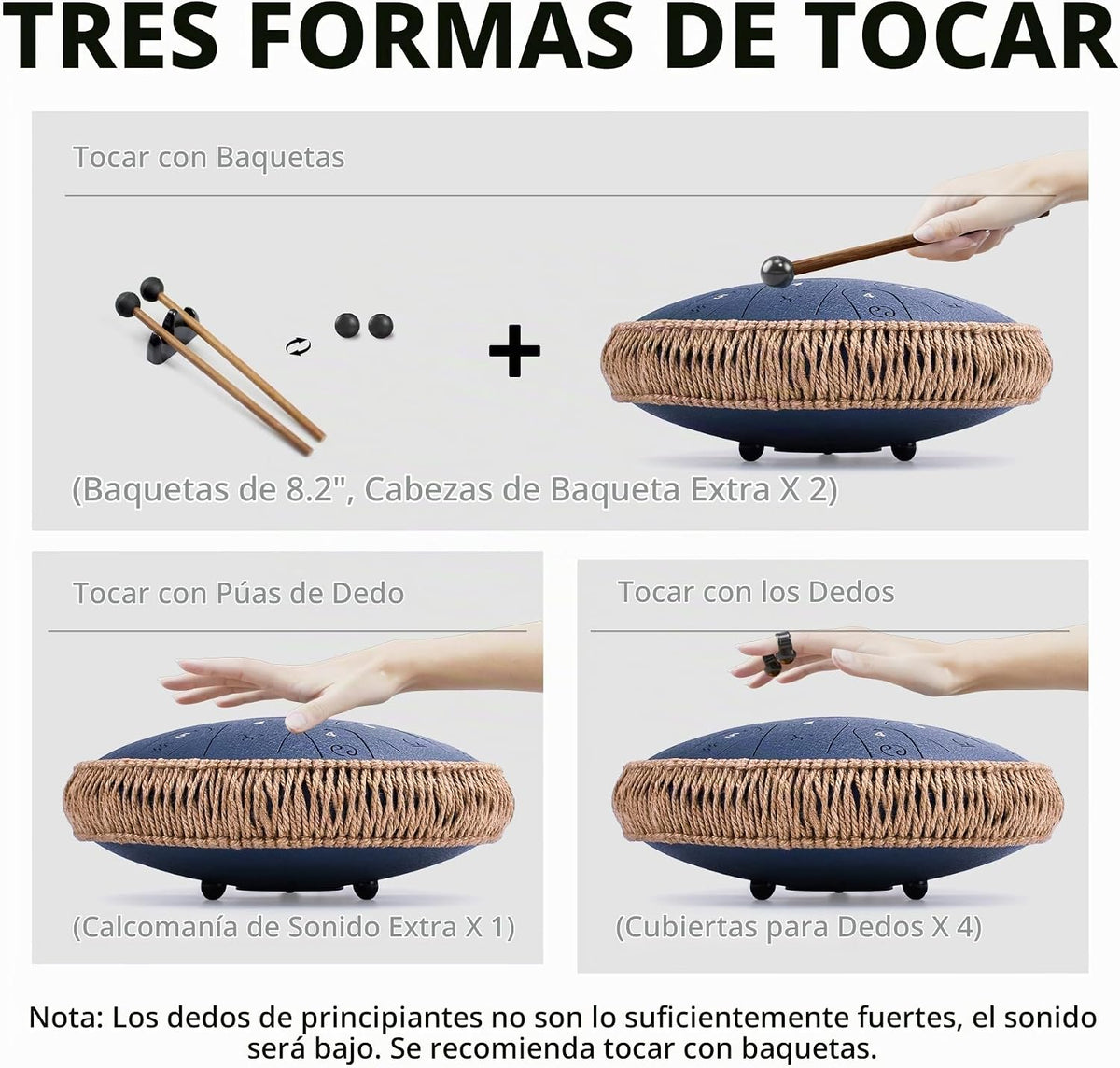 Tambor de lengua de acero de 13 pulgadas, 15 notas, C mayor 440 Hz...