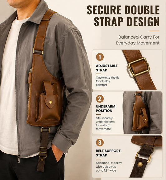 IBYADO Bolso de hombro con axila de cuero genuino para hombres y mu...