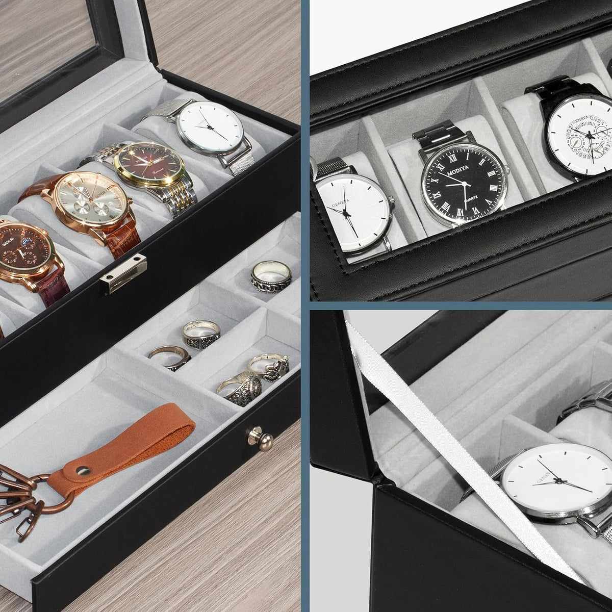 GLOBAL KA Caja de Reloj, Caja de Exhibición de Reloj de 6 Compartim...