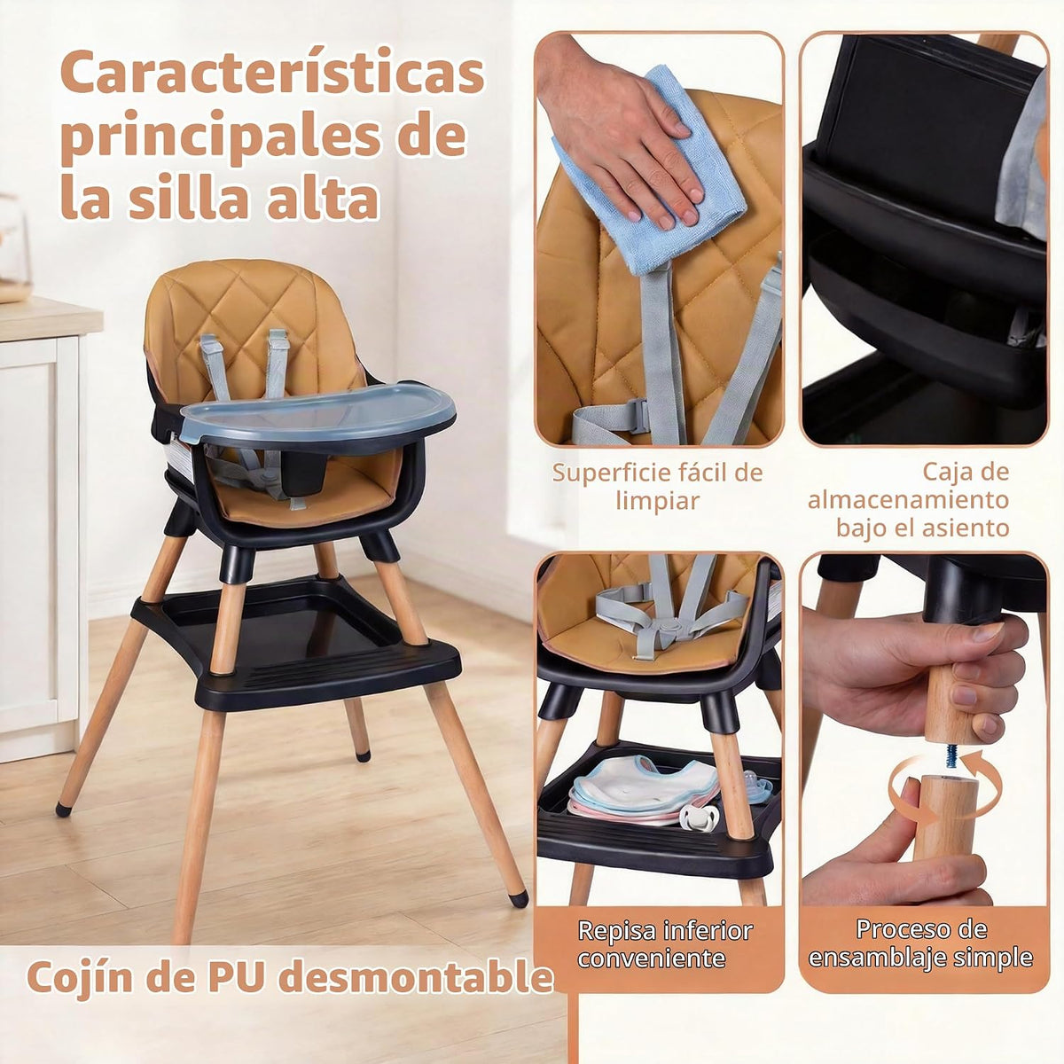 HONEY JOY Silla alta para bebé, silla alta convertible 9 en 1 para...