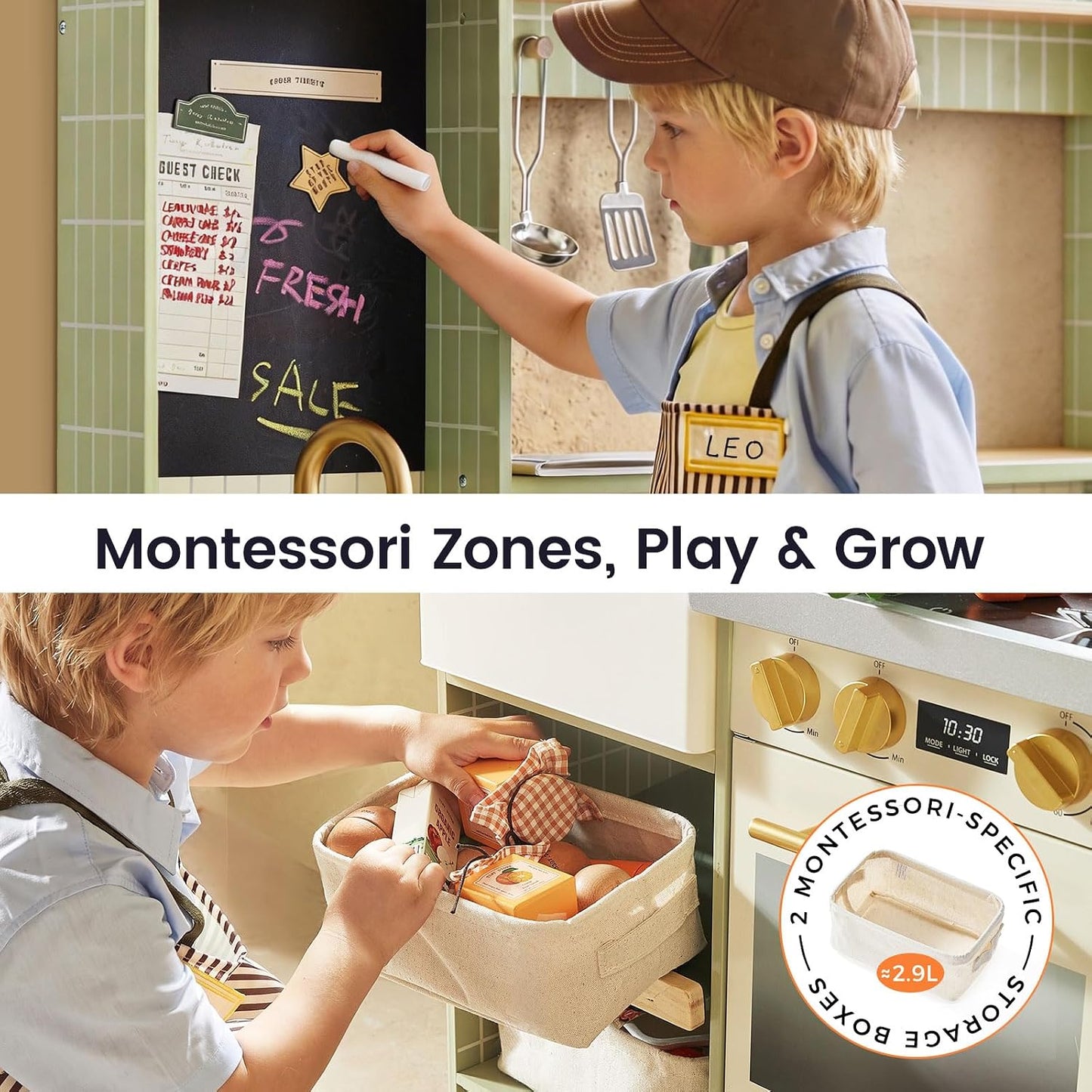 Tiny Land BistroSwitch - Juego de cocina de madera 2 en 1 con pizar...