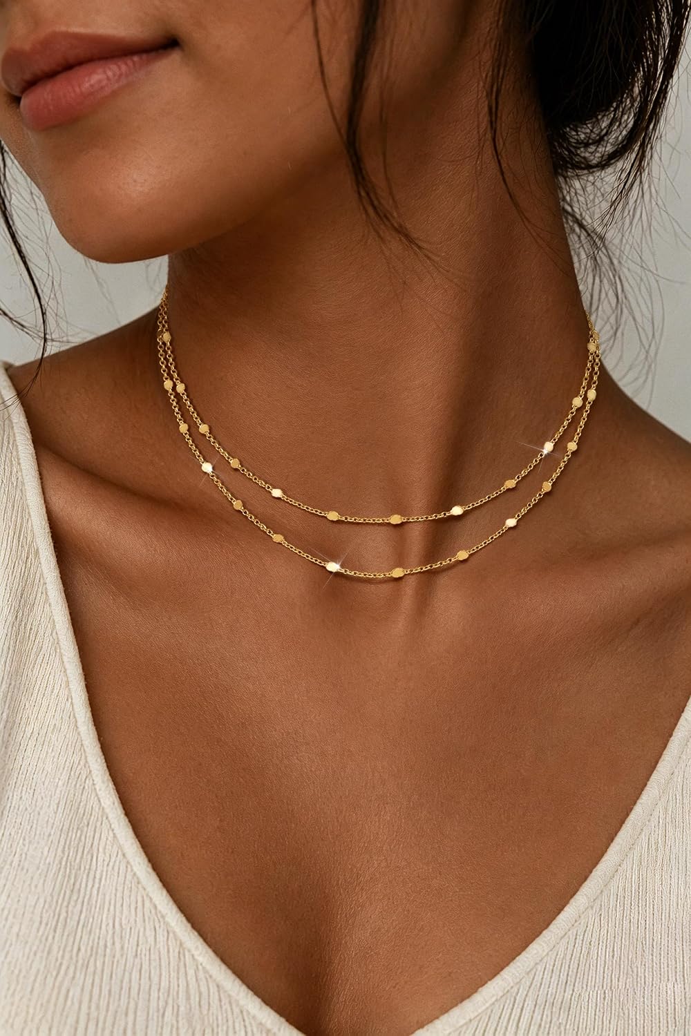 Warshion Collares chapados en oro de 14 quilates para mujer, gargan...