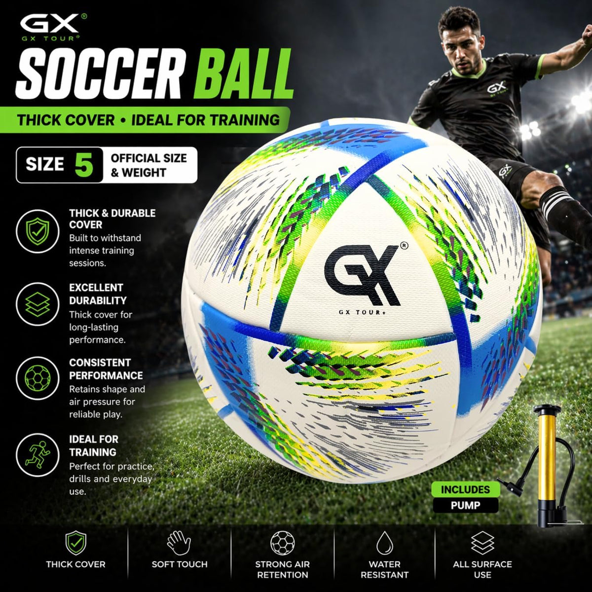 GX TOUR+ Balón de fútbol de poliuretano termoadherido tamaño 5 \u20...