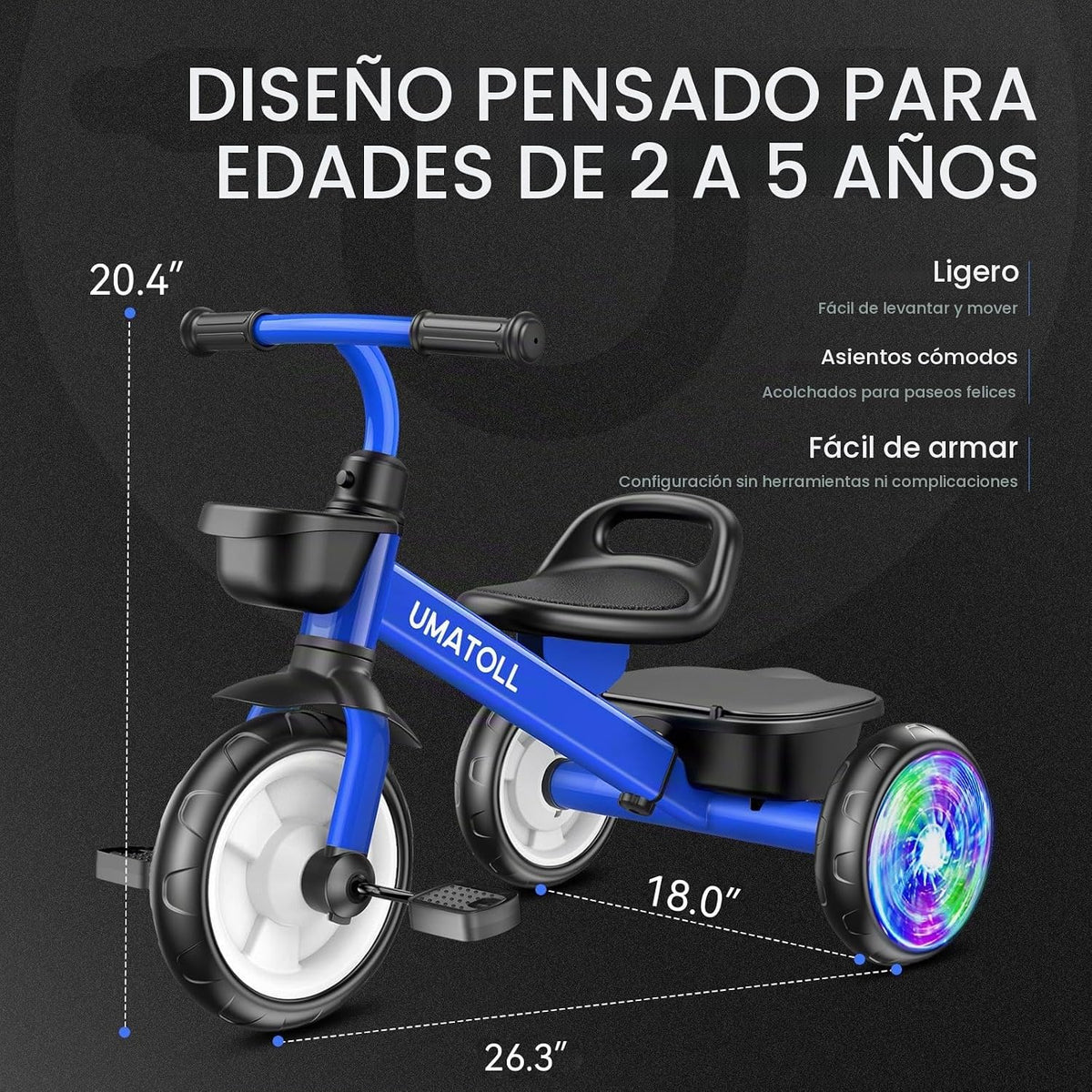Umatoll Triciclo para Niños de 2 a 5 Años, Bicicleta Ajustable para...