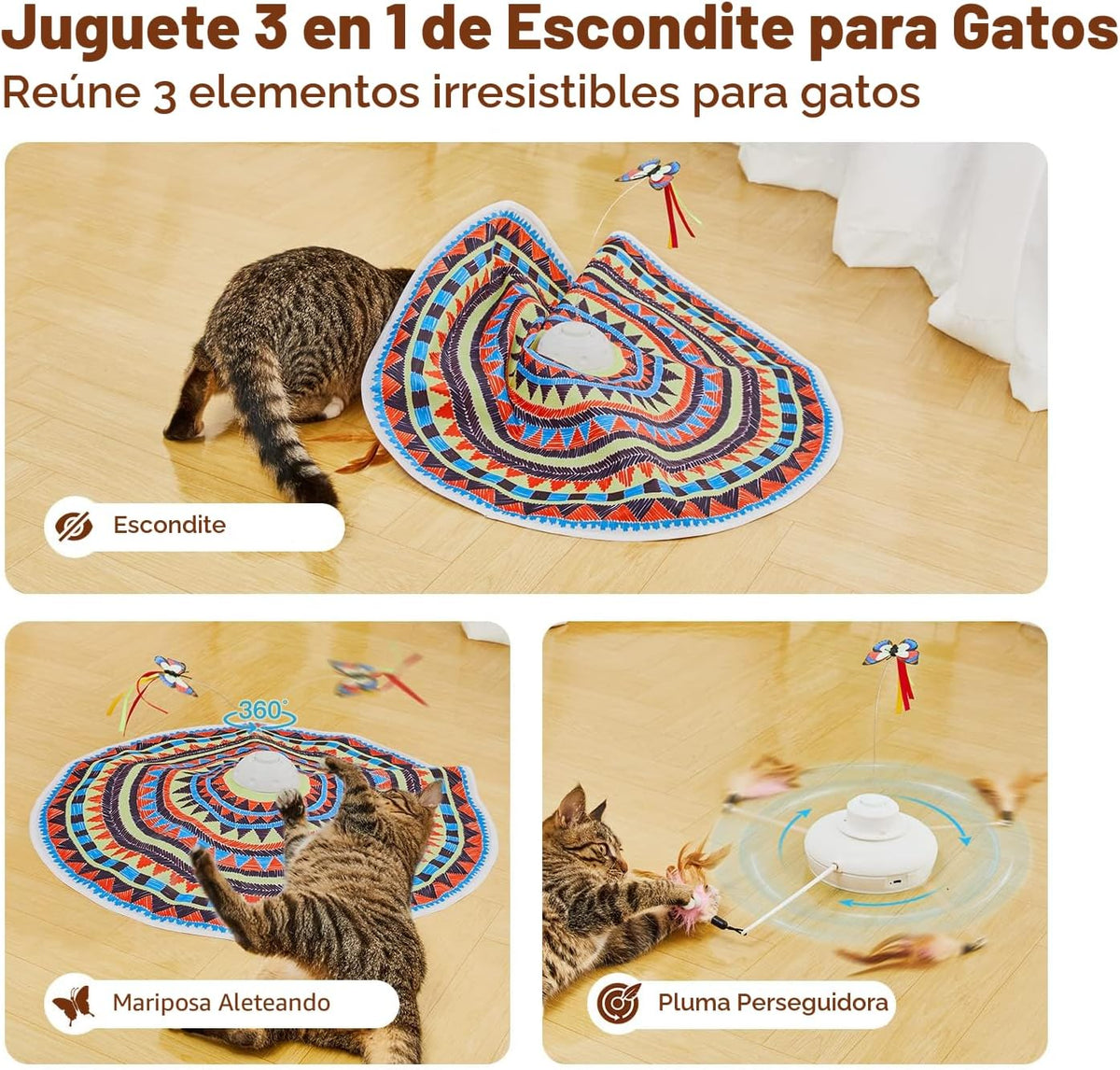 Potaroma Juguetes para gatos cargables, escondite 3 en 1, diversión...