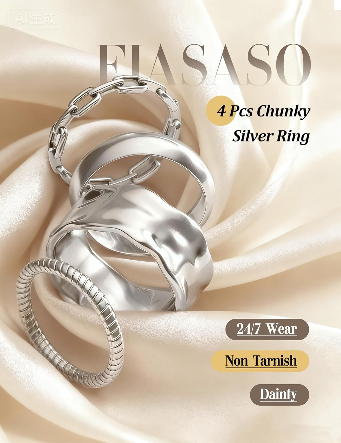 FIASASO Juego de 4 Anillos Gruesos Apilables para Mujer, Anillos Ch...