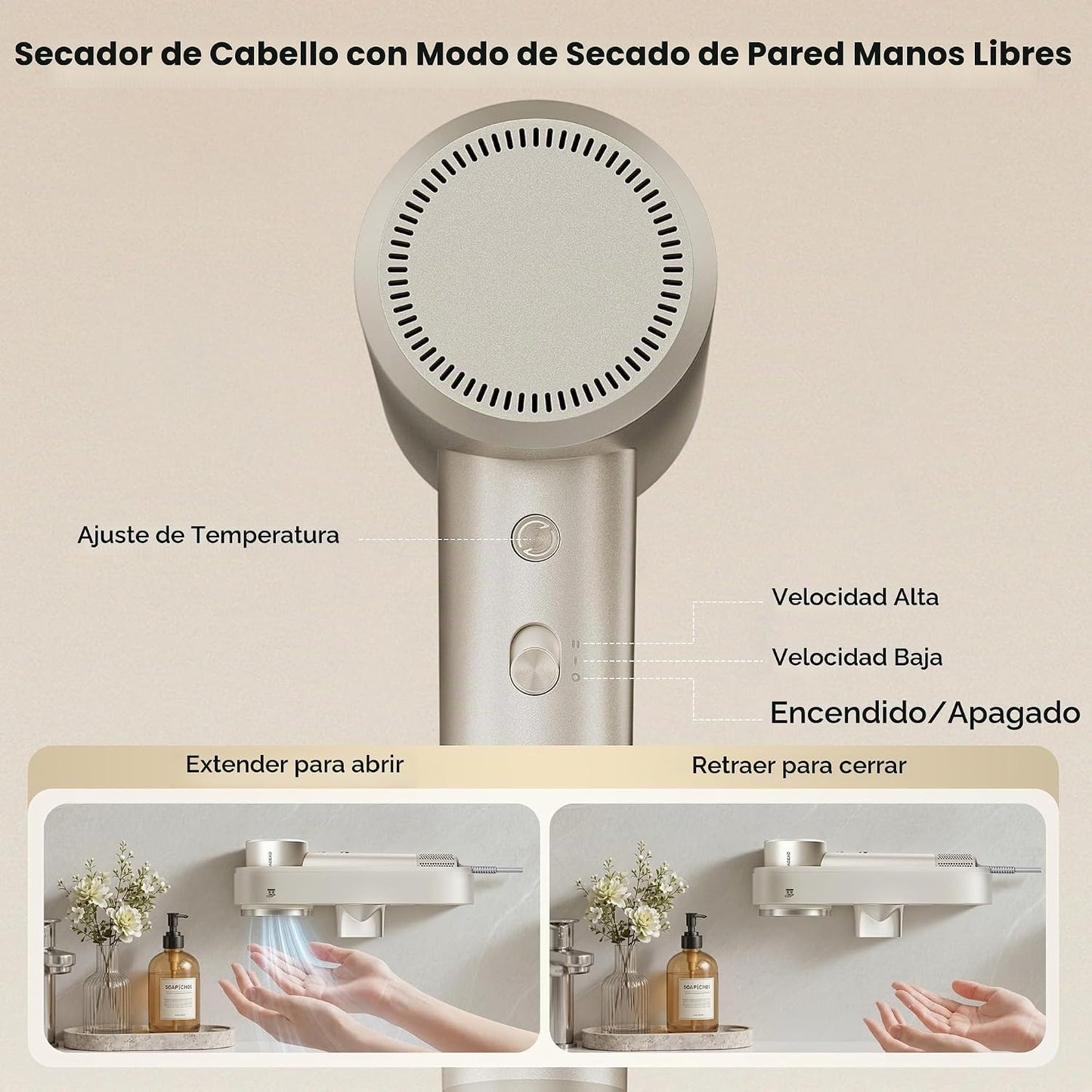 SEBADEAO Secador de pelo con montaje en pared, 110,000 rpm, motor s...