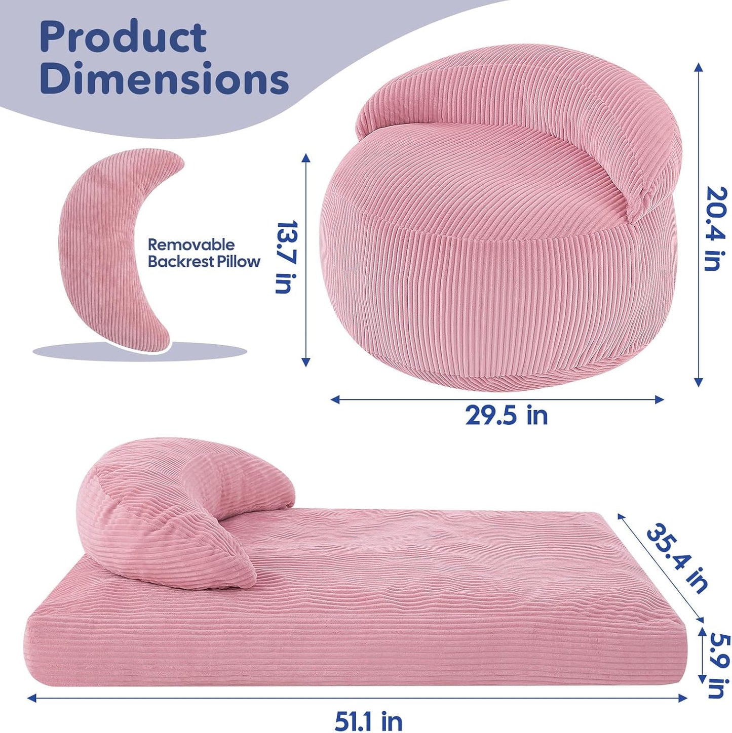 COMAX Puf para niños, cama convertible rosa para niños | Sillón con...