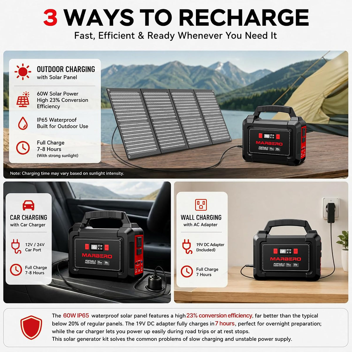 MARBERO Generador solar de 296 Wh con paneles solares, estación de...