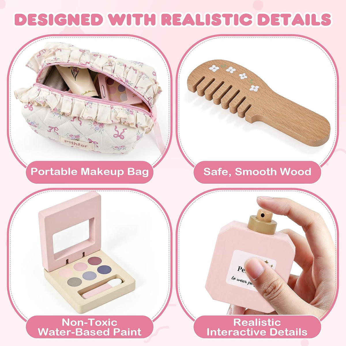Pithfor Kit de maquillaje de madera para niños pequeños de 3, 4, 5,...