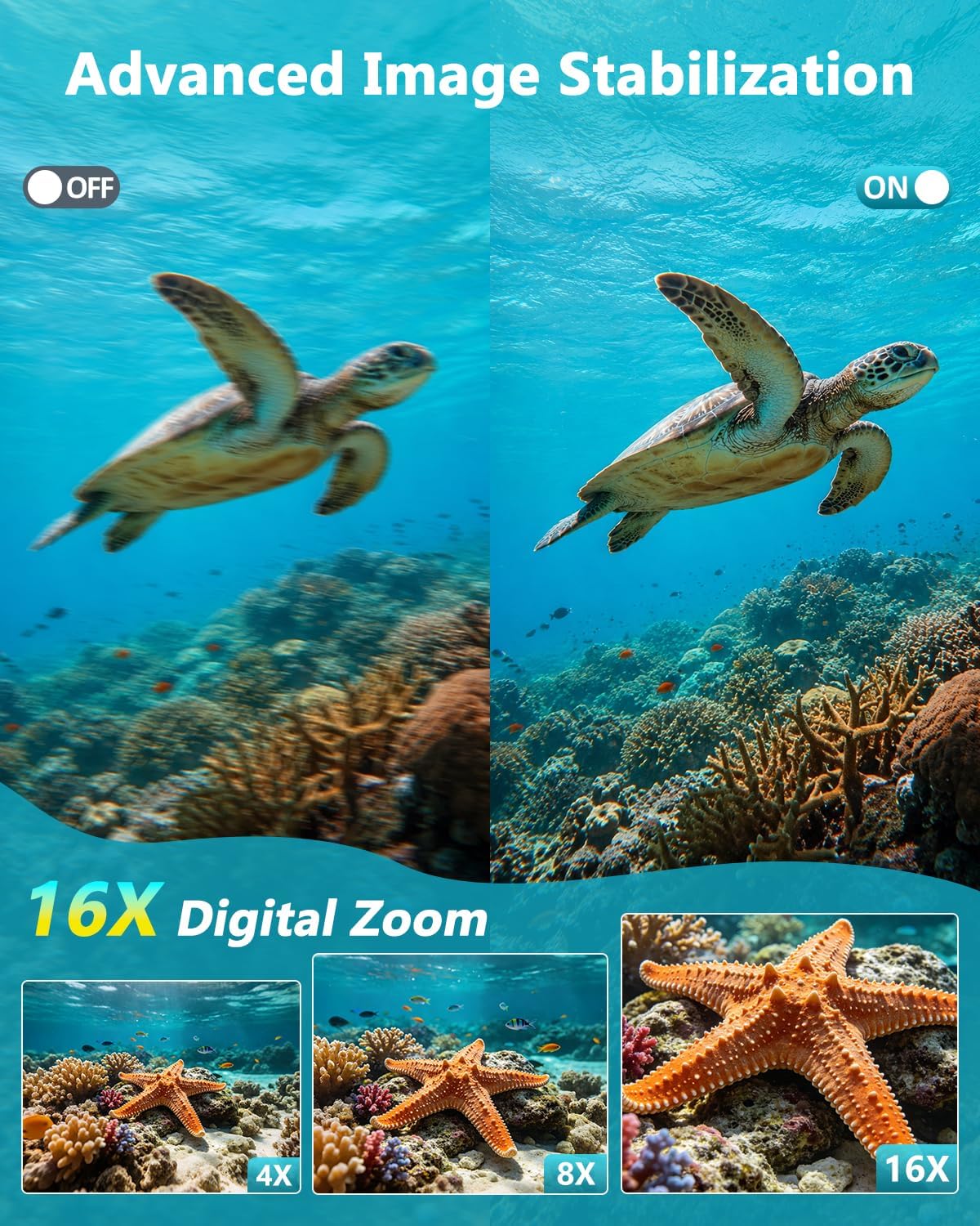 Cámara subacuática 5K 33FT Cámara digital impermeable con enfoque a...