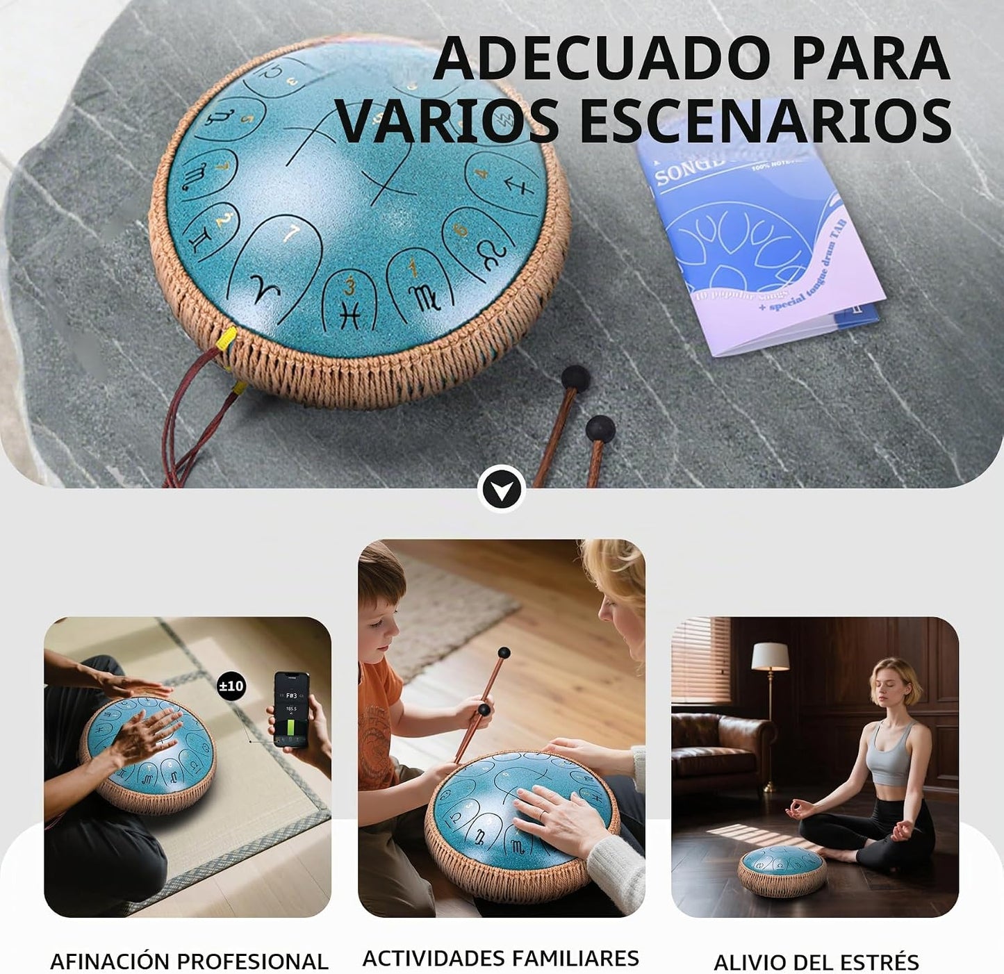 Tambor de Lengua de Acero, 12 Pulgadas 13 Notas Tambor Handpan, Tam...
