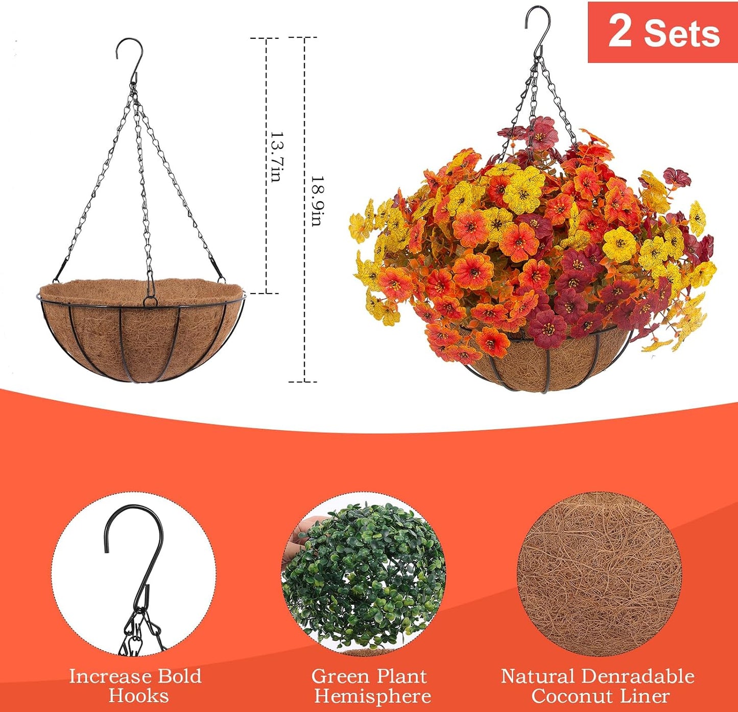 Hananona Juego de 2 flores artificiales de otoño al aire libre con...