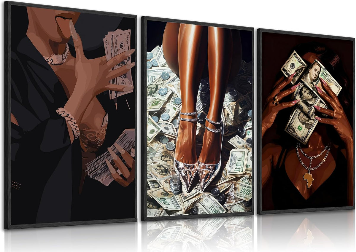 Arte de pared moderno de chica negra con dinero, imágenes de mujere...