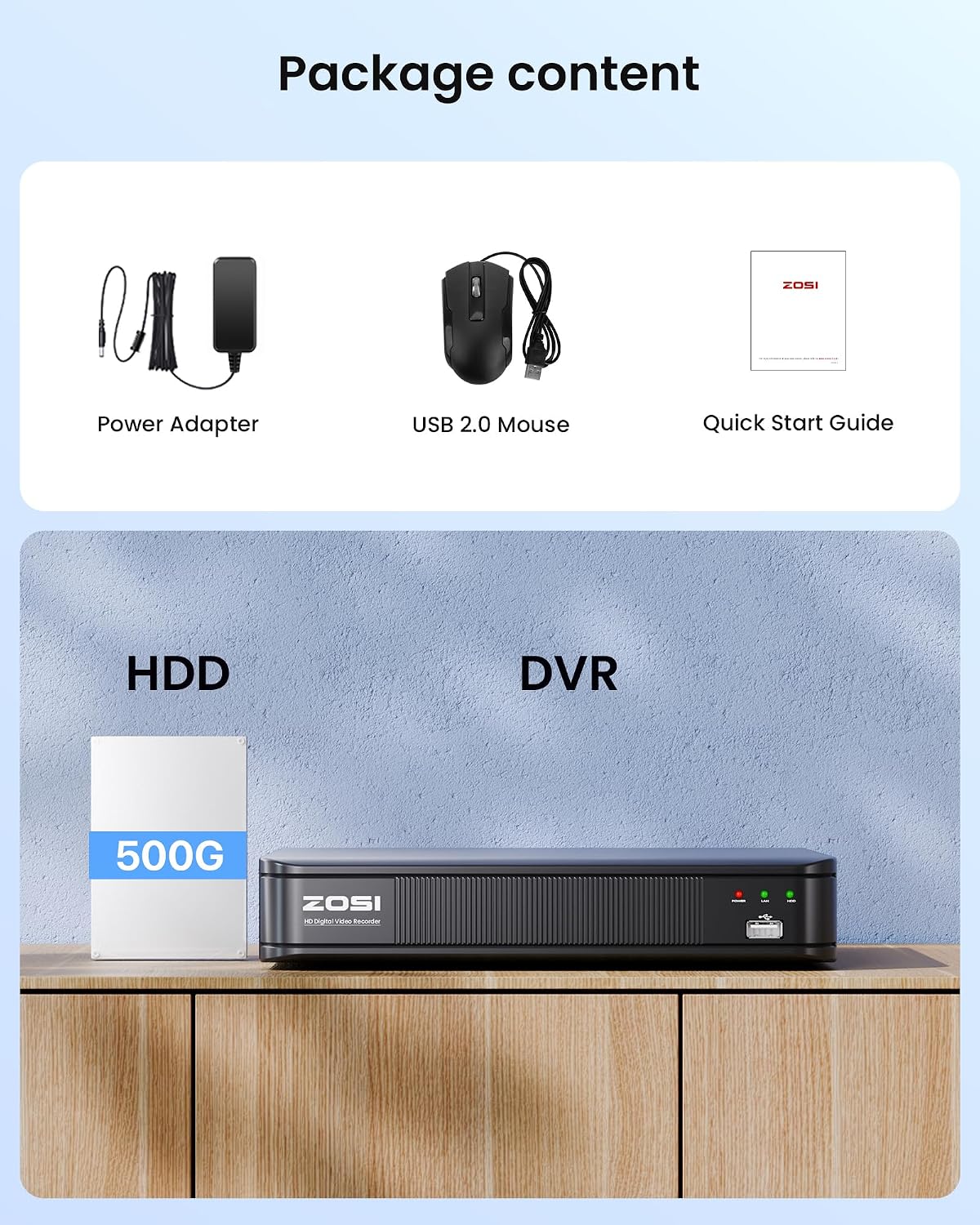ZOSI 8 Canales 5MP 3K Lite H.265+ Grabadora DVR CCTV con SSD de 500...