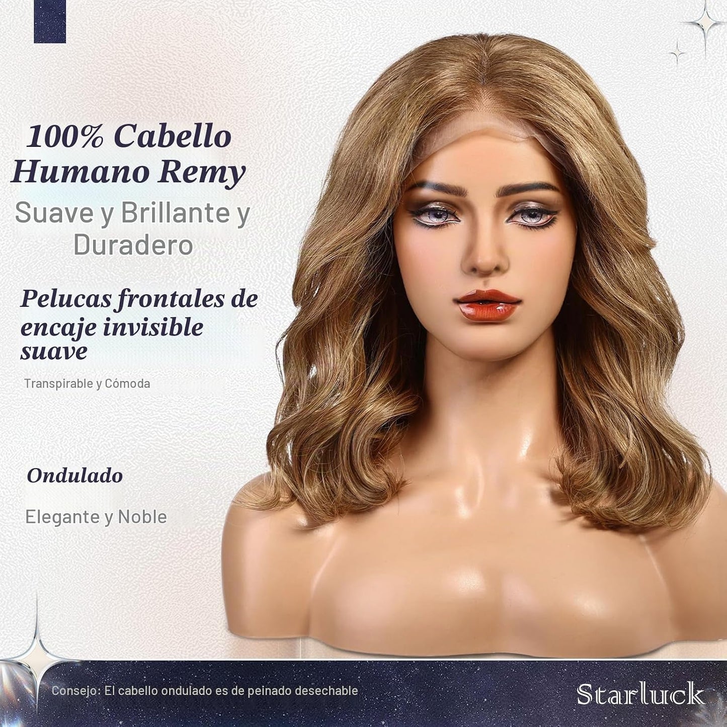 Pelucas Starluck de pelo humano con encaje frontal para mujeres, ma...