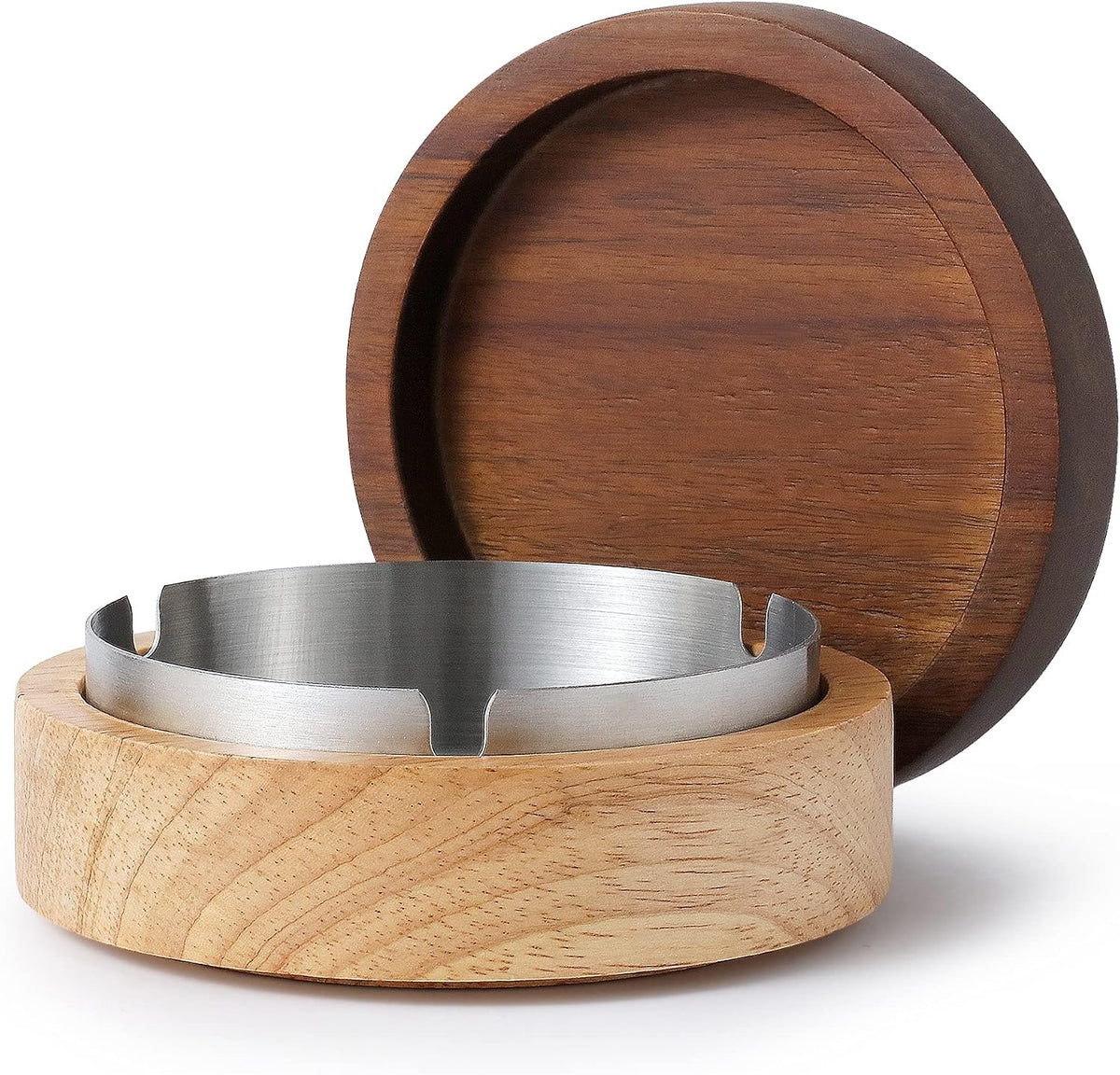 Cenicero de madera con tapa para fumadores, revestimiento de acero...