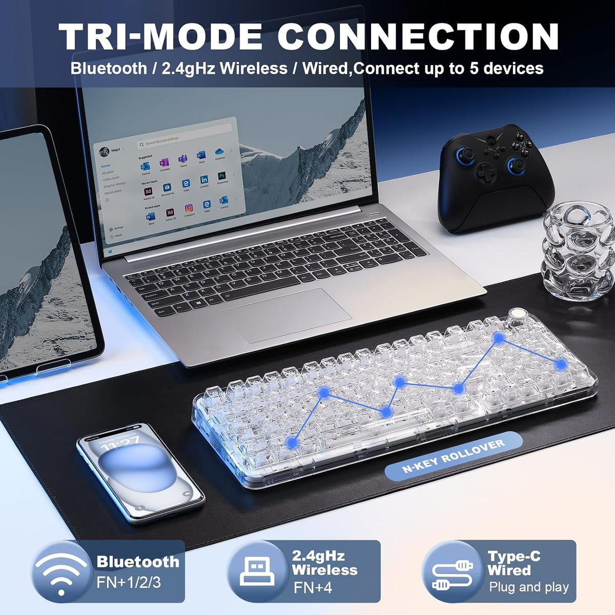 YUNZII X98 QMK\/VIA Teclado mecánico inalámbrico para juegos con pe...