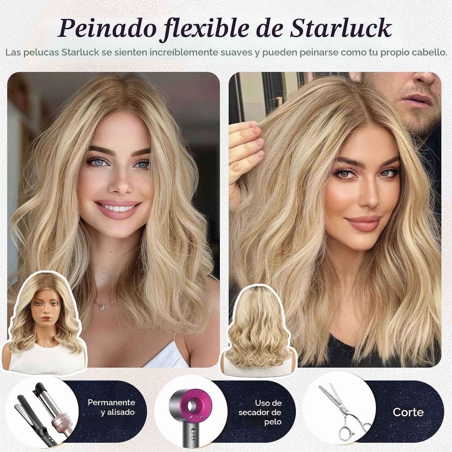 starluck Pelucas de Cabello Humano con Encaje Frontal Pelucas de Ca...