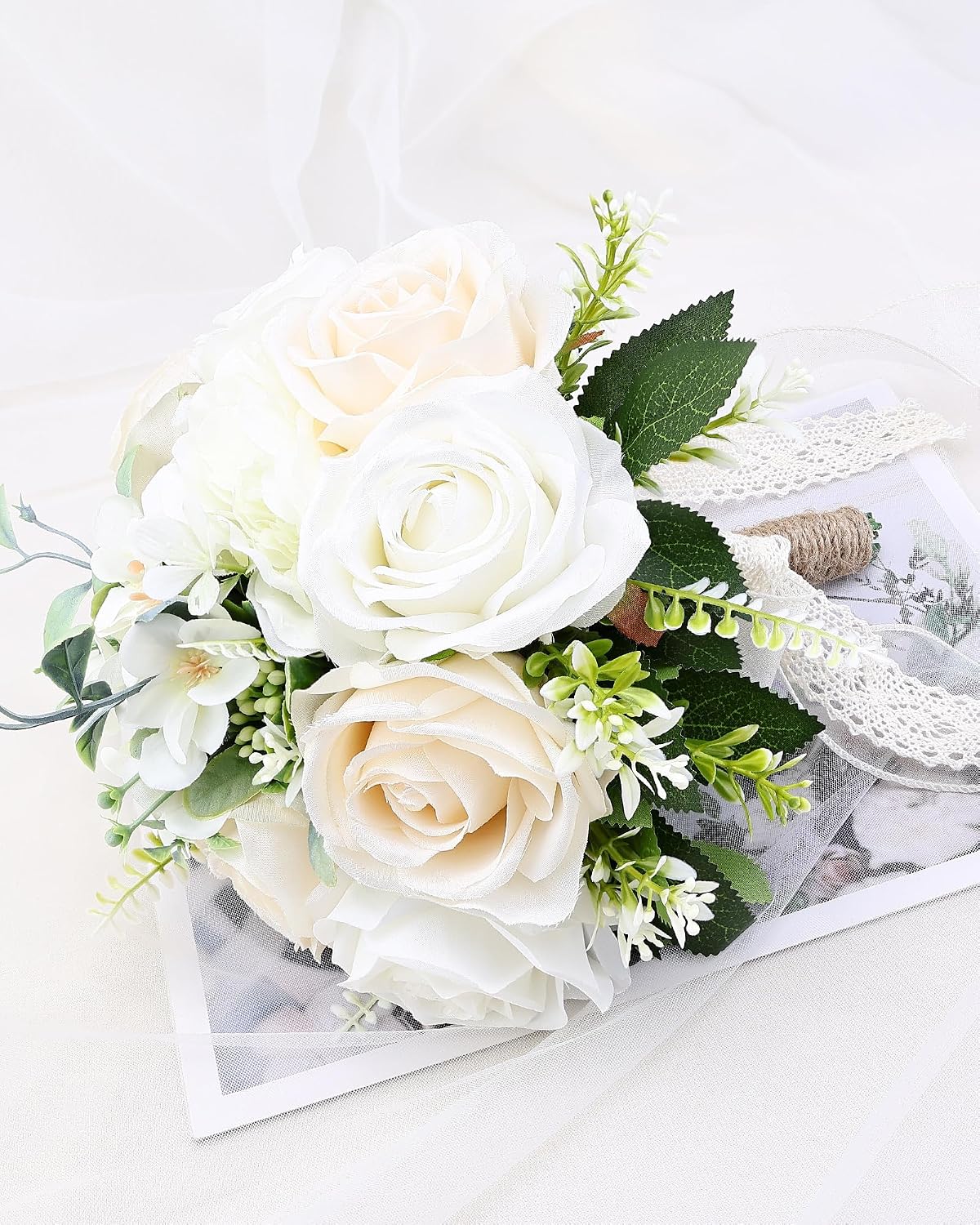 WGBBDG Ramos de boda para novia, dama de honor, ramo de rosas artif...