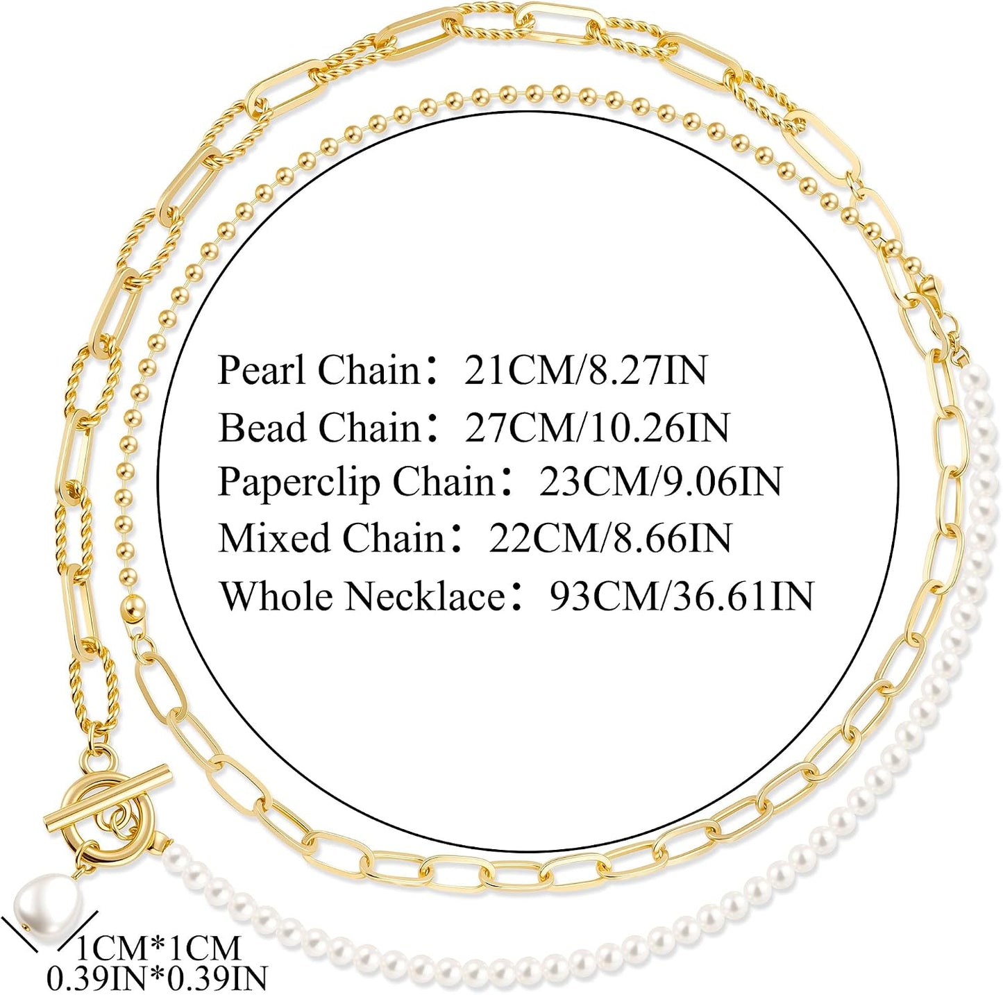 Collar de cadena de perlas en capas de oro para mujer, chapado en o...